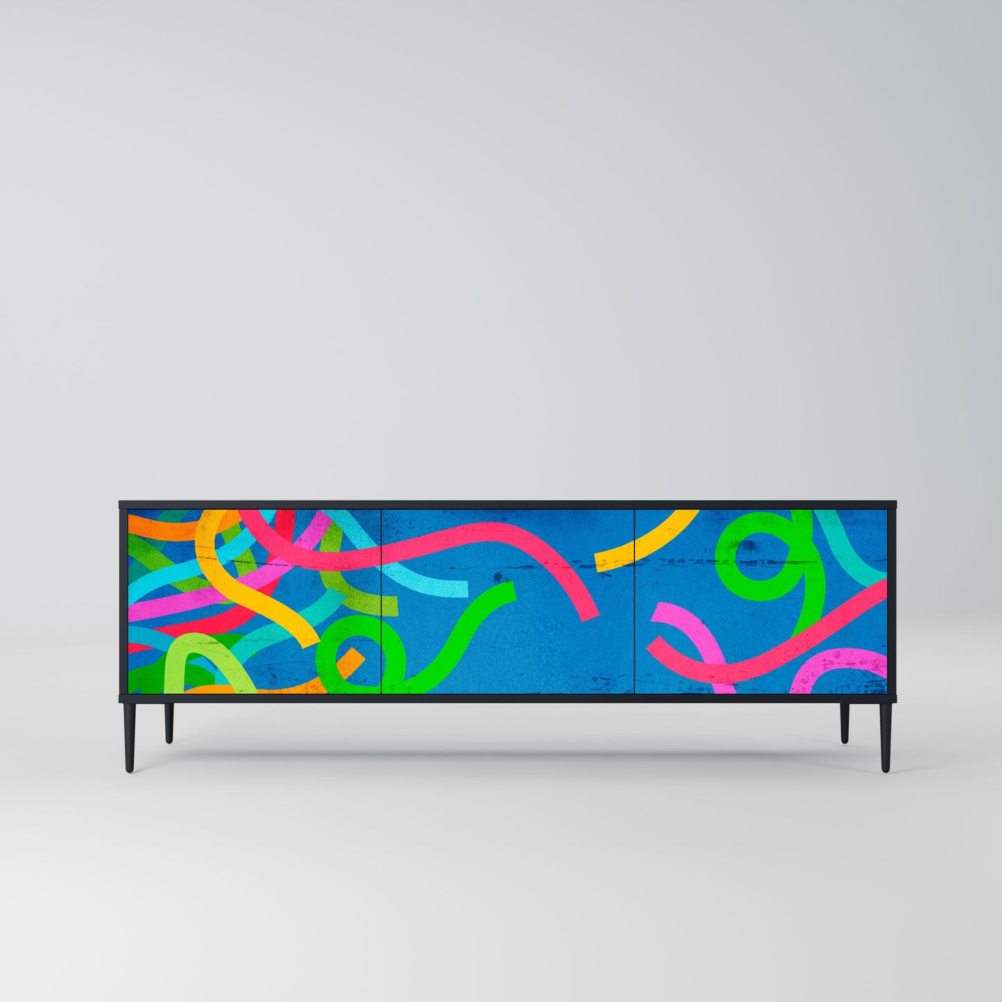 STREAMER TANGLE 3-Door TV Stand in Black Finish