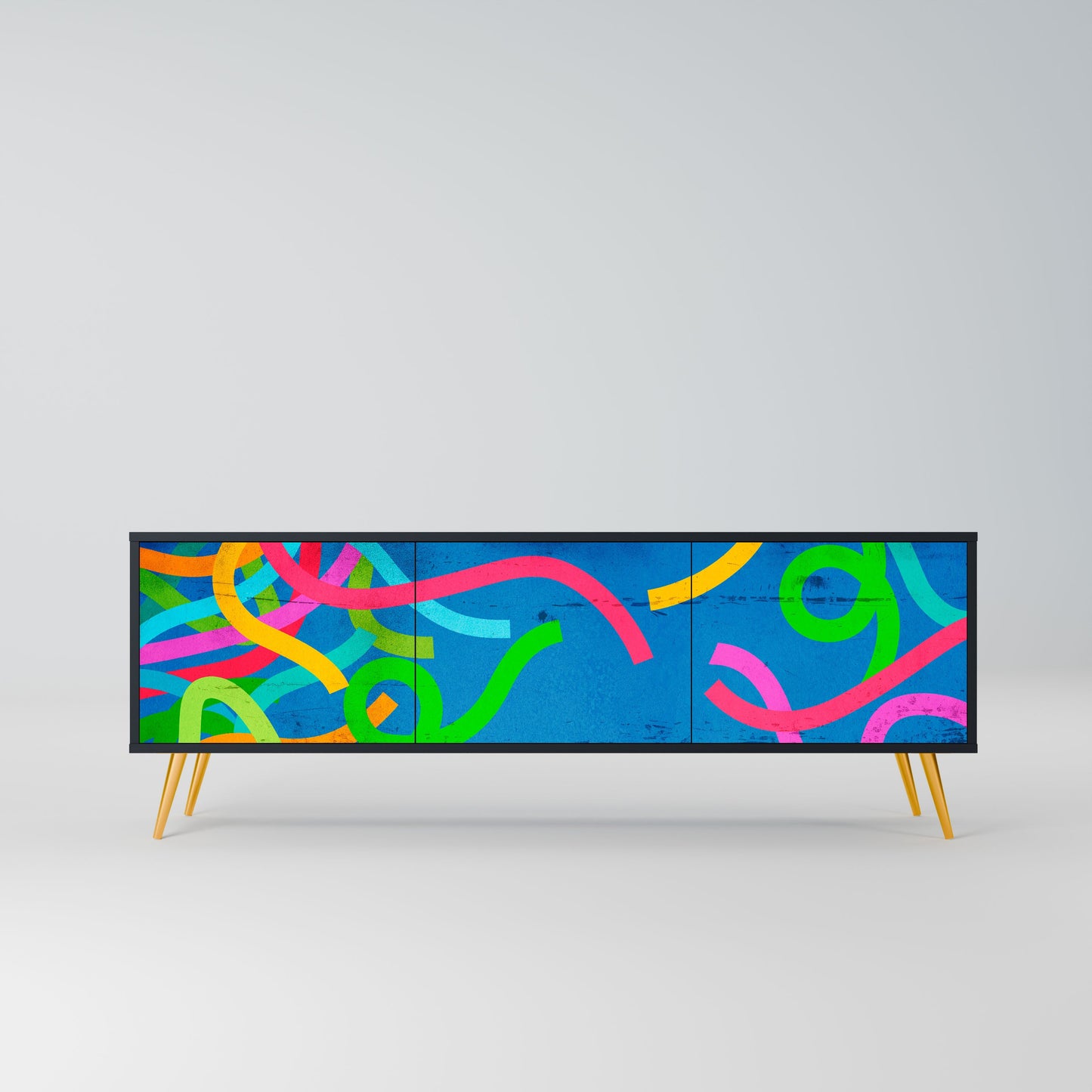 STREAMER TANGLE 3-Door TV Stand in Black Finish