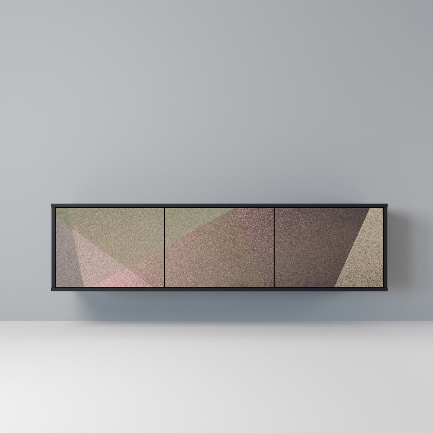 BEIGE GEOMETRY 3-Door TV Stand in Black Finish