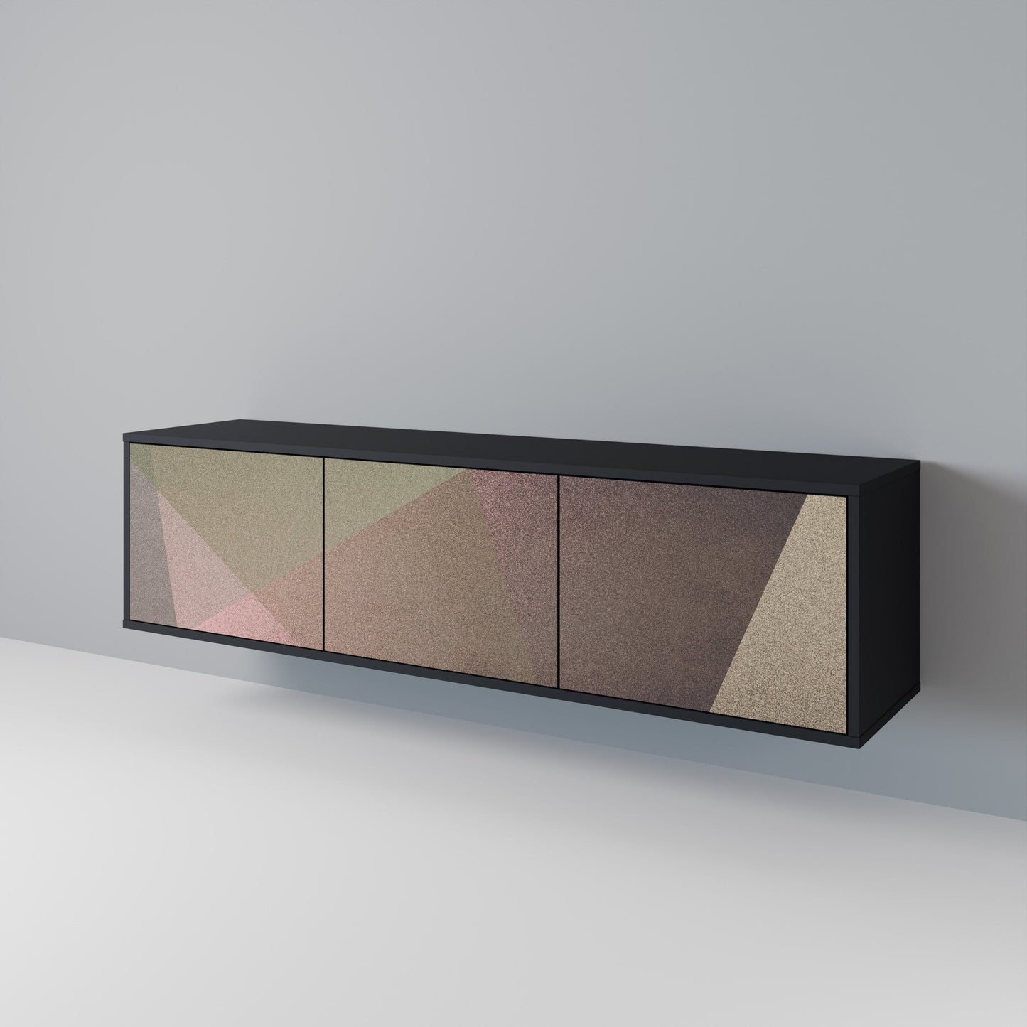 BEIGE GEOMETRY 3-Door TV Stand in Black Finish