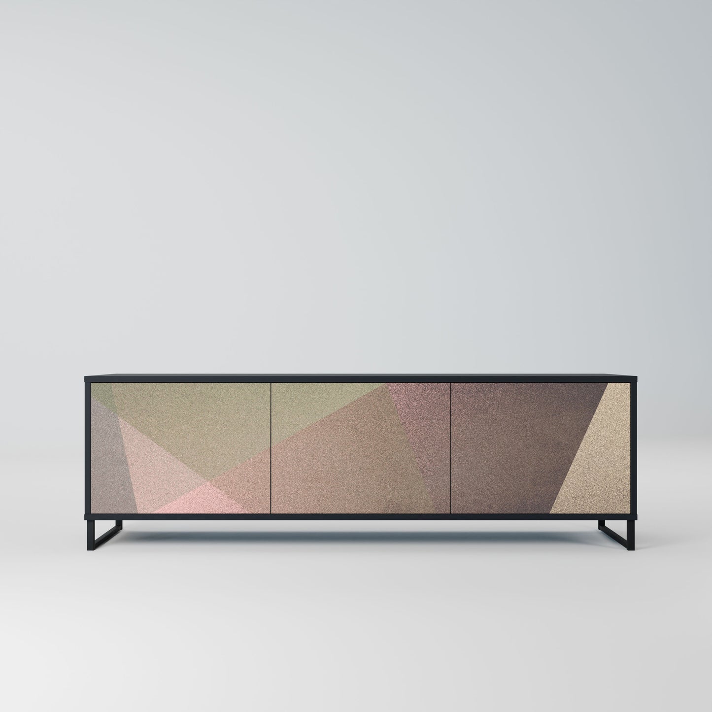 BEIGE GEOMETRY 3-Door TV Stand in Black Finish