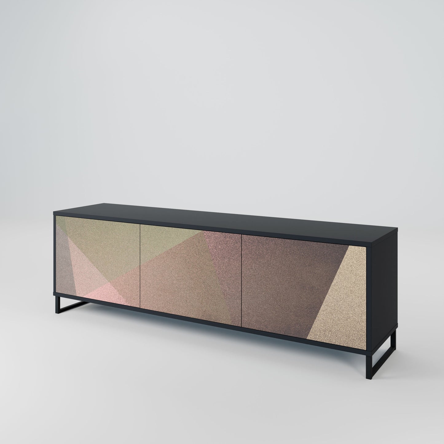 BEIGE GEOMETRY 3-Door TV Stand in Black Finish