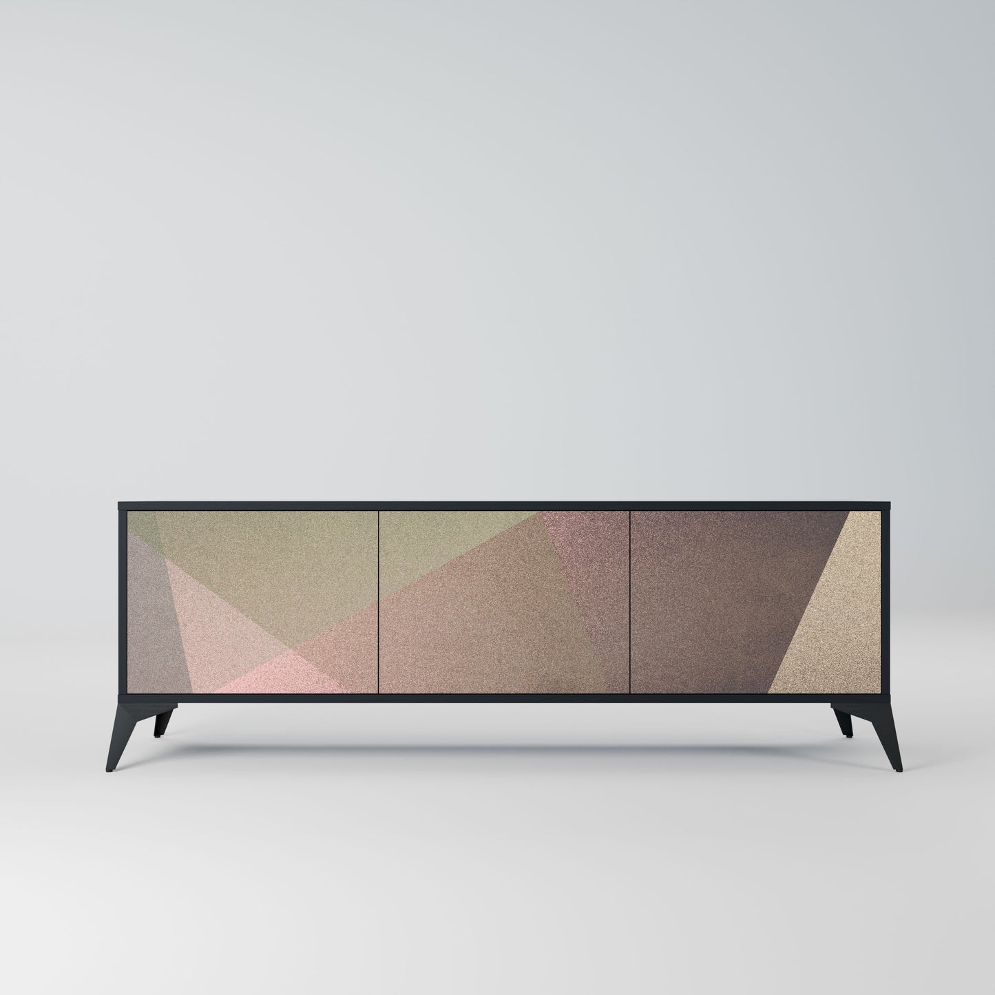BEIGE GEOMETRY 3-Door TV Stand in Black Finish