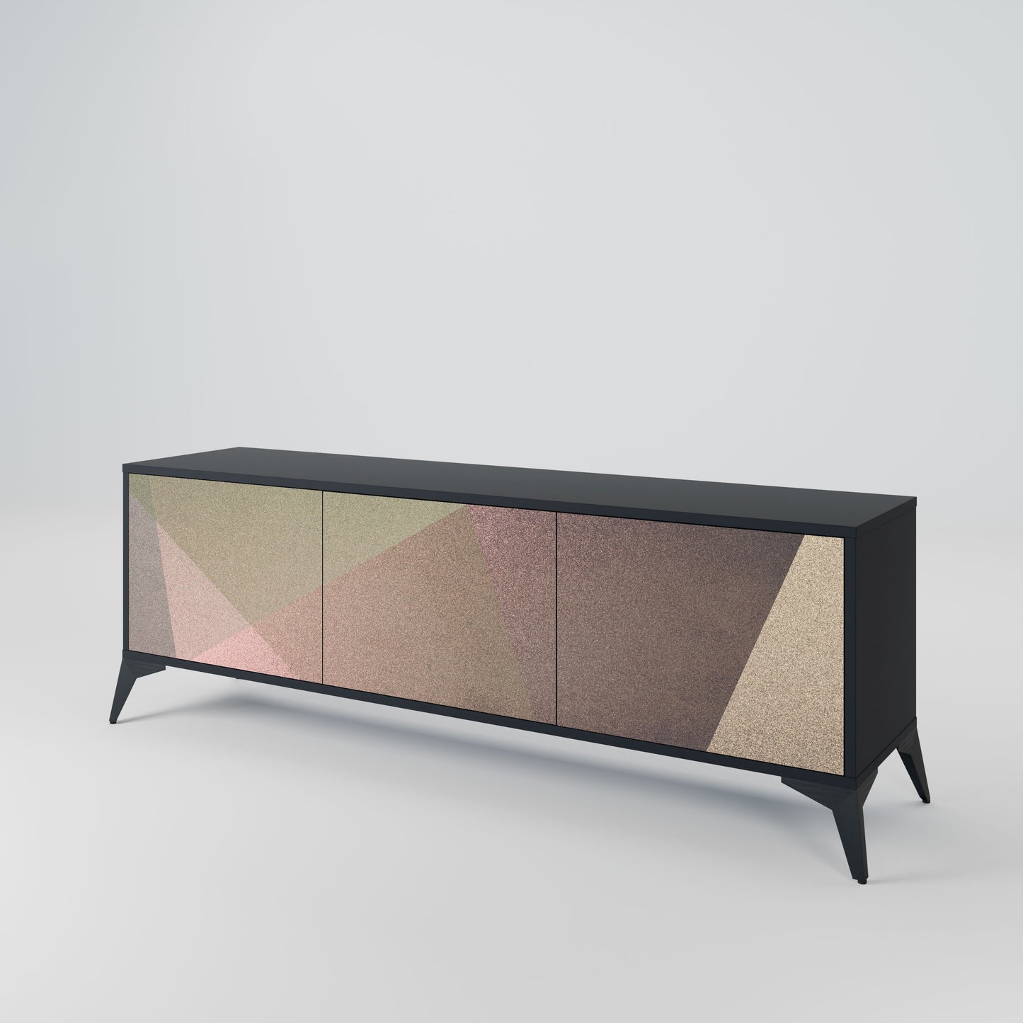 BEIGE GEOMETRY 3-Door TV Stand in Black Finish