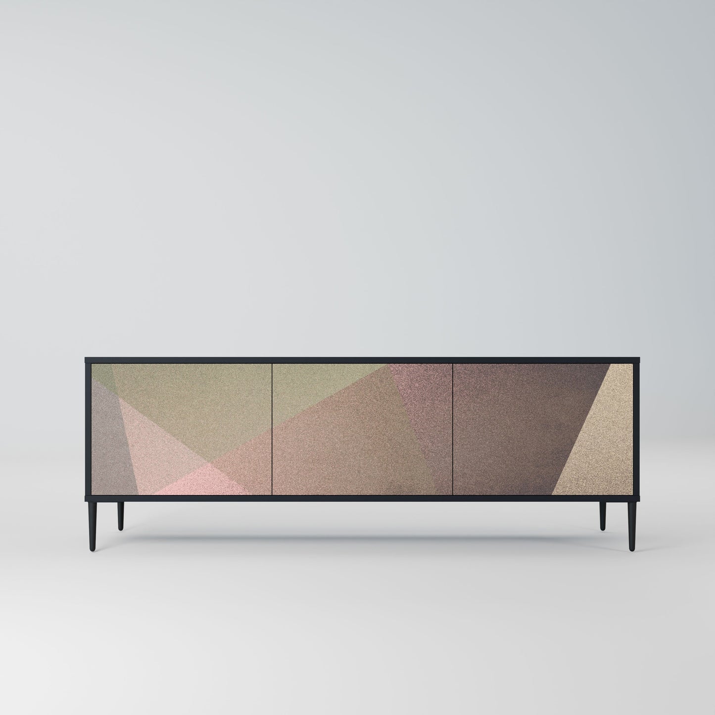 BEIGE GEOMETRY 3-Door TV Stand in Black Finish