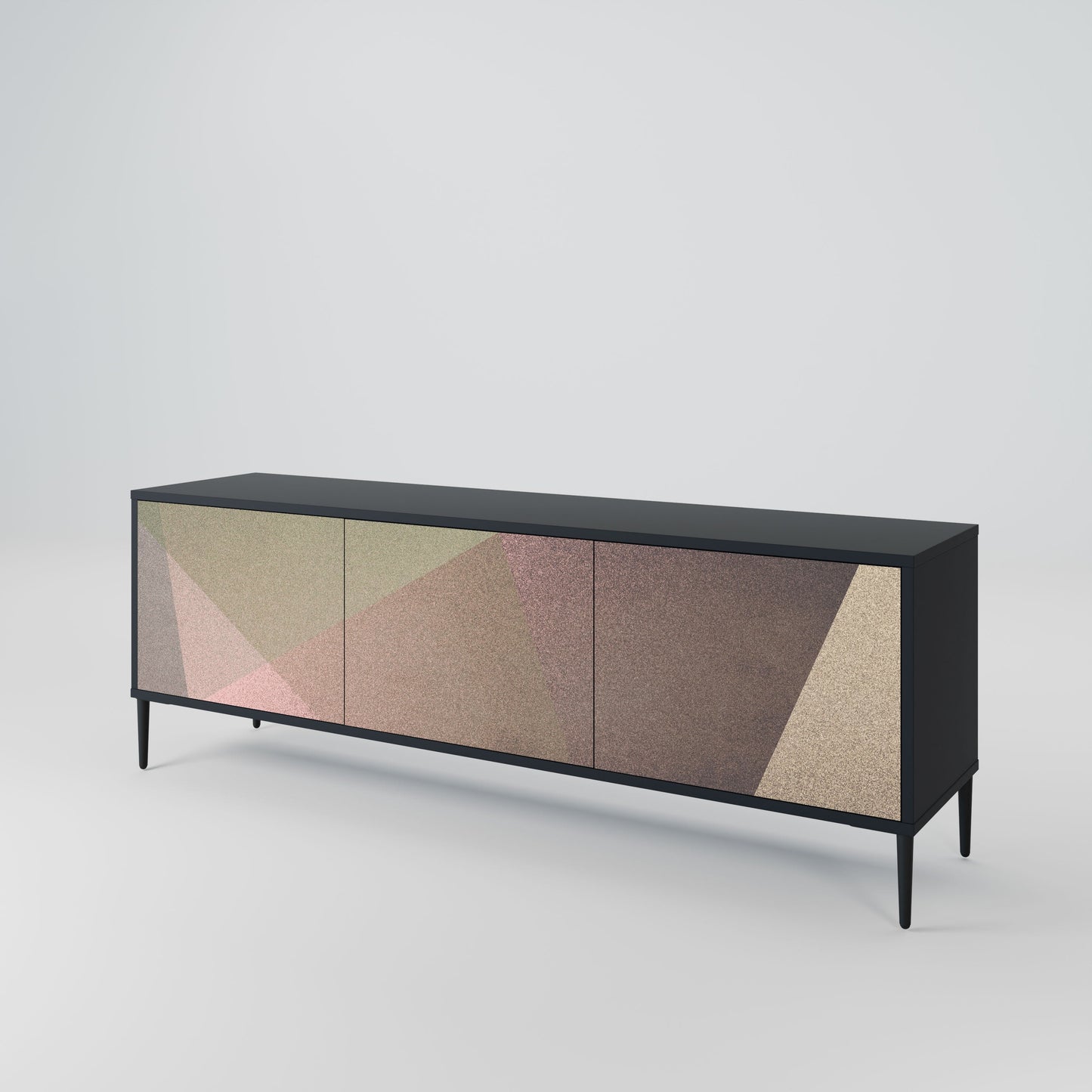 BEIGE GEOMETRY 3-Door TV Stand in Black Finish