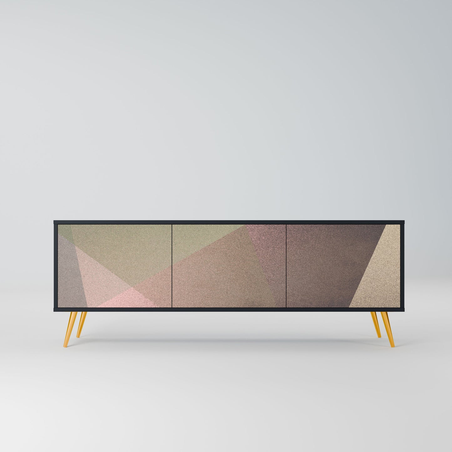 BEIGE GEOMETRY 3-Door TV Stand in Black Finish