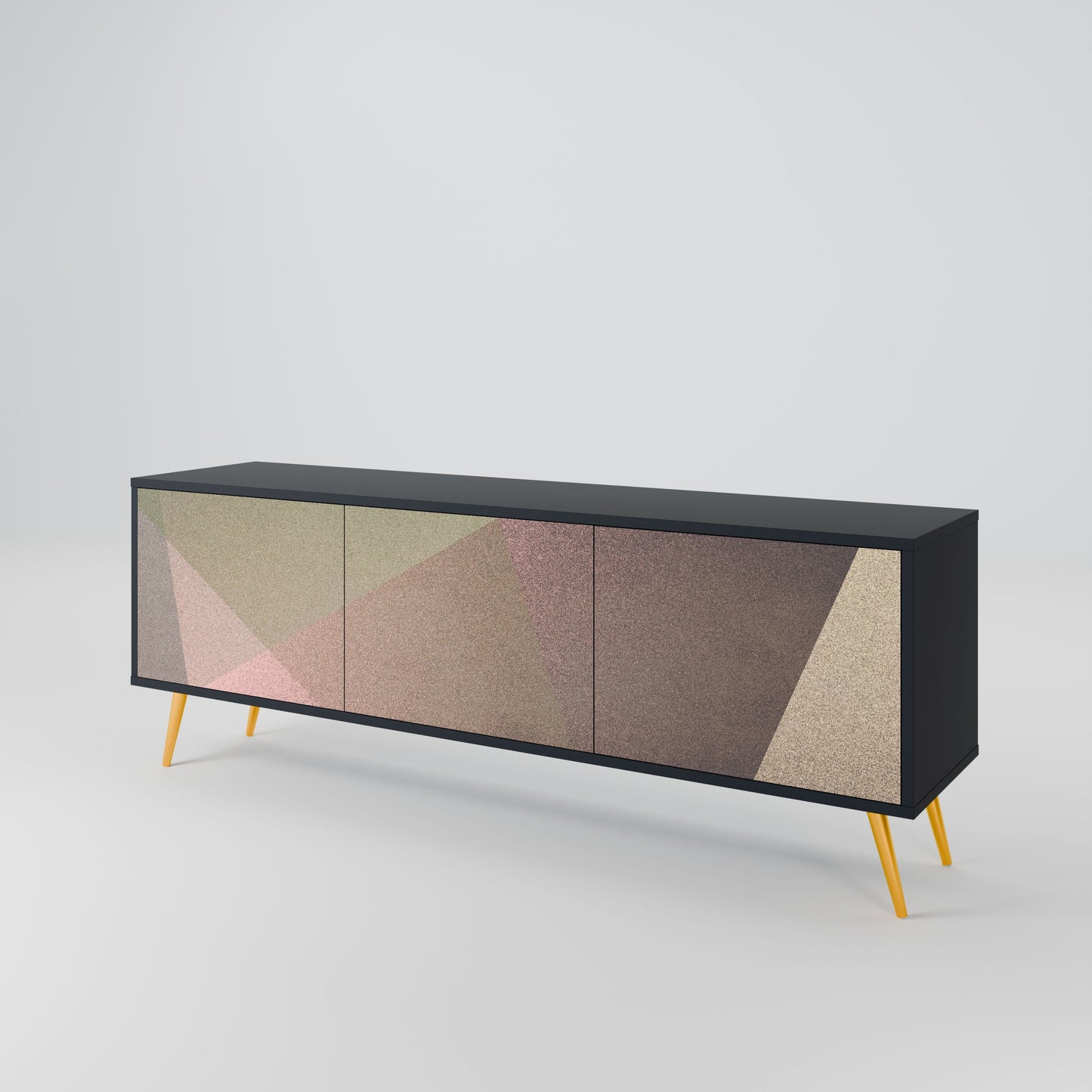 BEIGE GEOMETRY 3-Door TV Stand in Black Finish