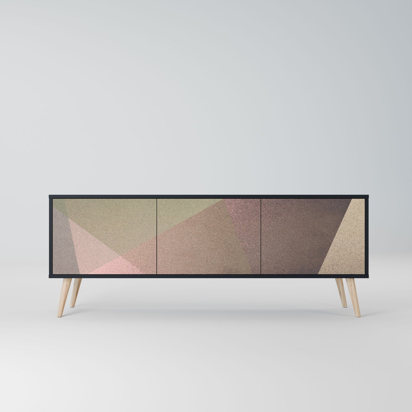 BEIGE GEOMETRY 3-Door TV Stand in Black Finish