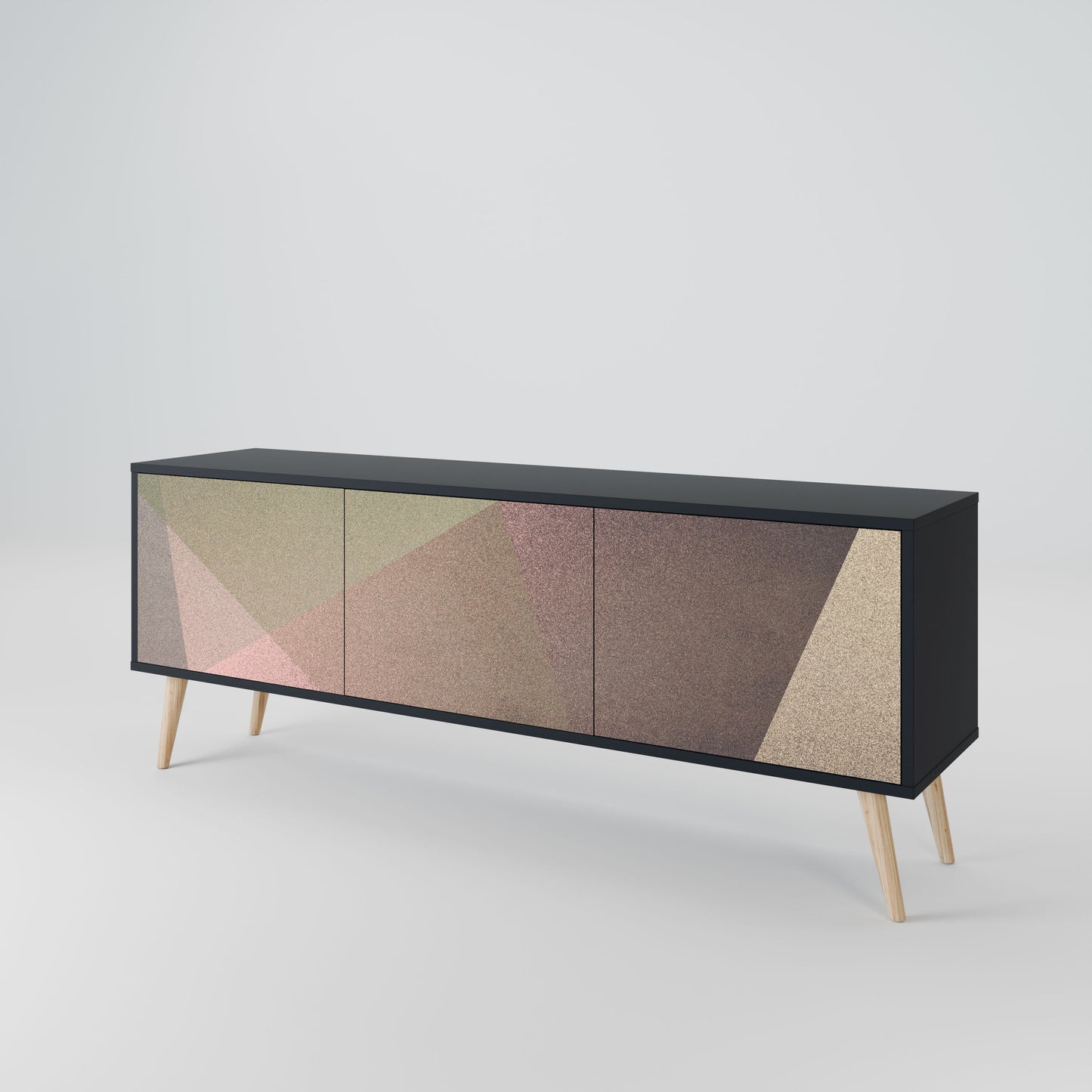 BEIGE GEOMETRY 3-Door TV Stand in Black Finish