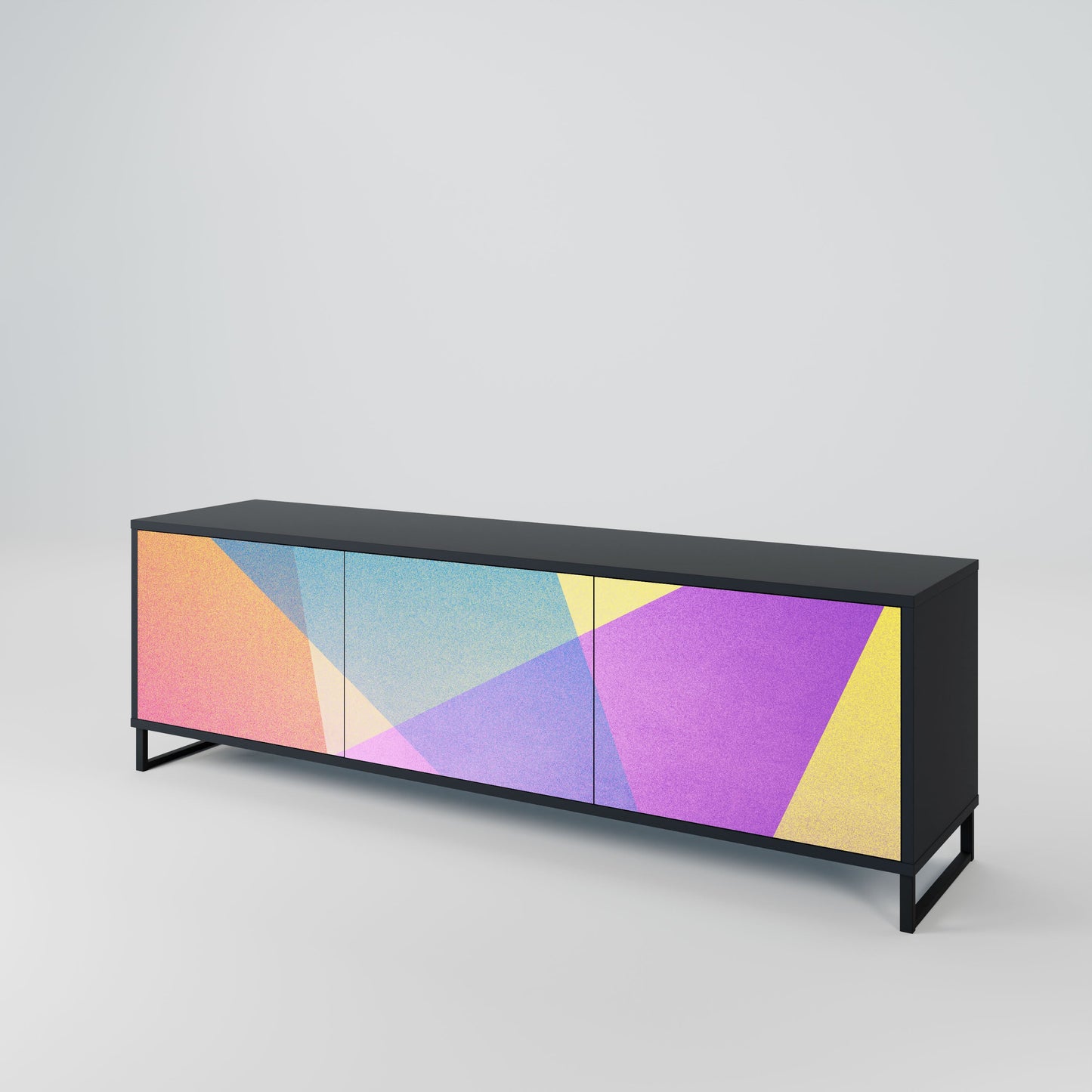 BRIGHT GEOMETRY 3-Door TV Stand in Black Finish