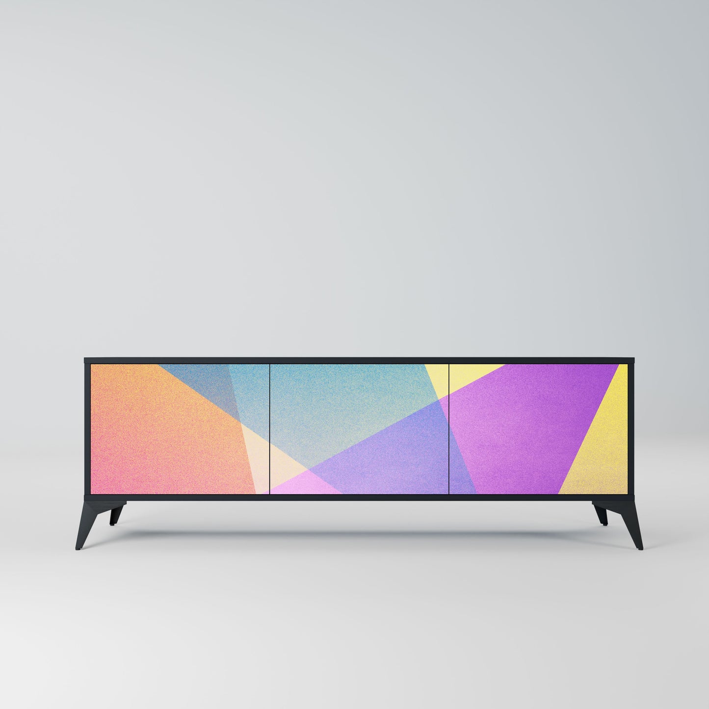 BRIGHT GEOMETRY 3-Door TV Stand in Black Finish