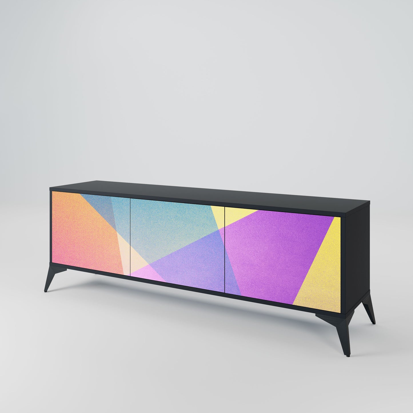 BRIGHT GEOMETRY 3-Door TV Stand in Black Finish