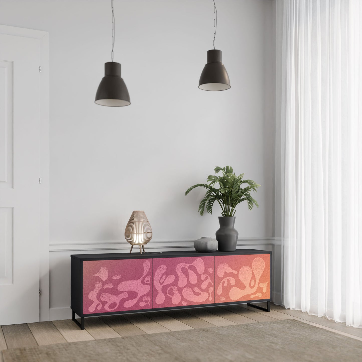 IRREGULAR PINK 3-Door TV Stand in Black Finish