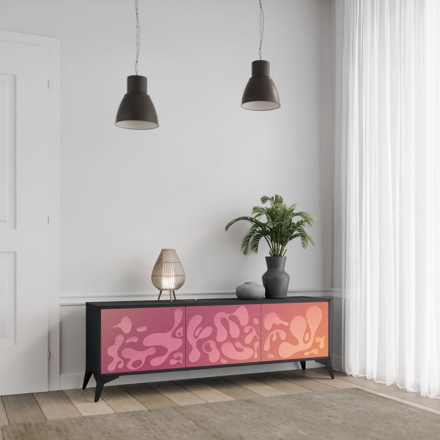 IRREGULAR PINK 3-Door TV Stand in Black Finish