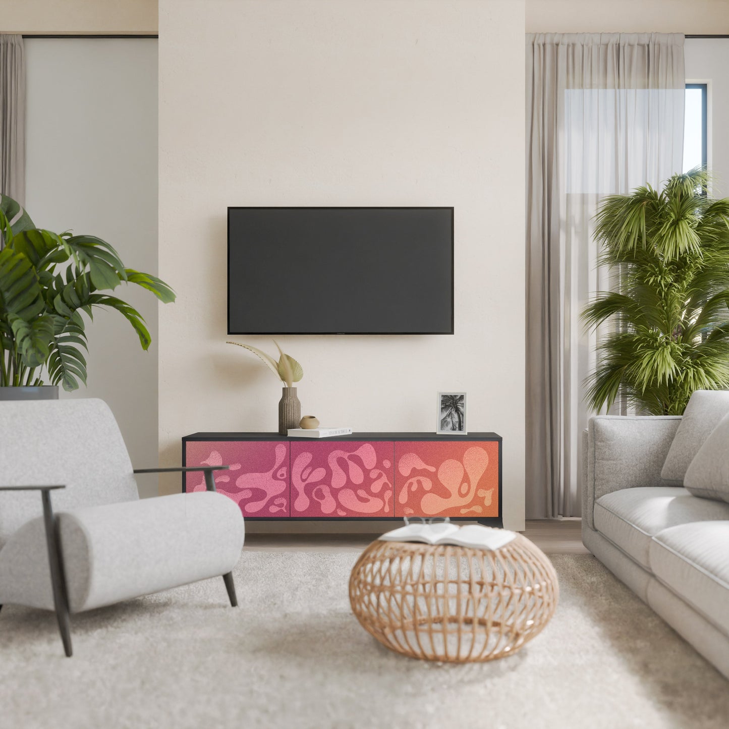 IRREGULAR PINK 3-Door TV Stand in Black Finish