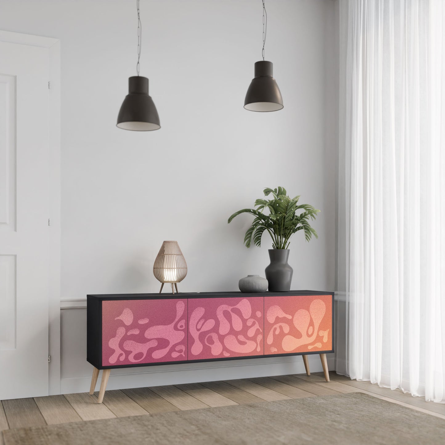 IRREGULAR PINK 3-Door TV Stand in Black Finish