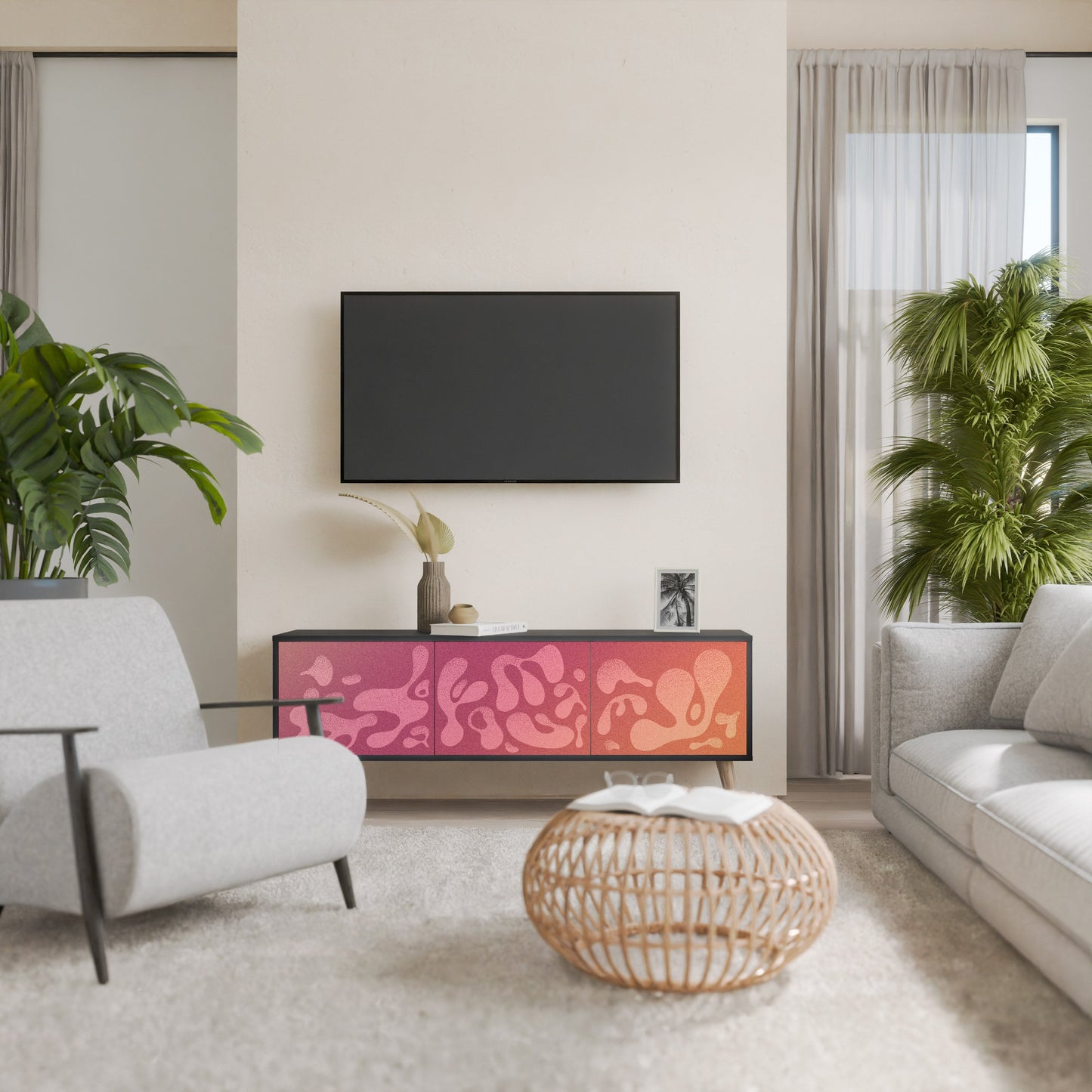 IRREGULAR PINK 3-Door TV Stand in Black Finish
