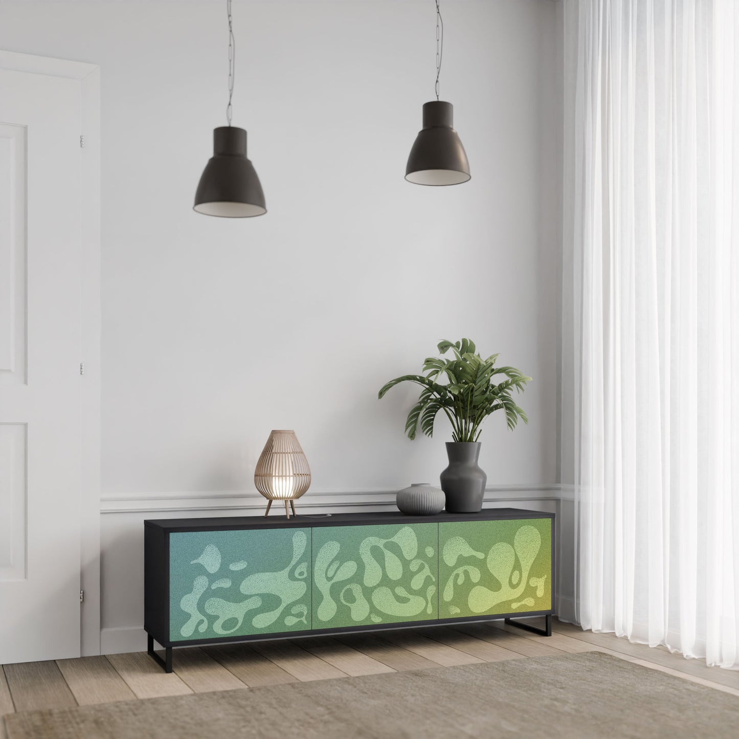 IRREGULAR BLUE 3-Door TV Stand in Black Finish