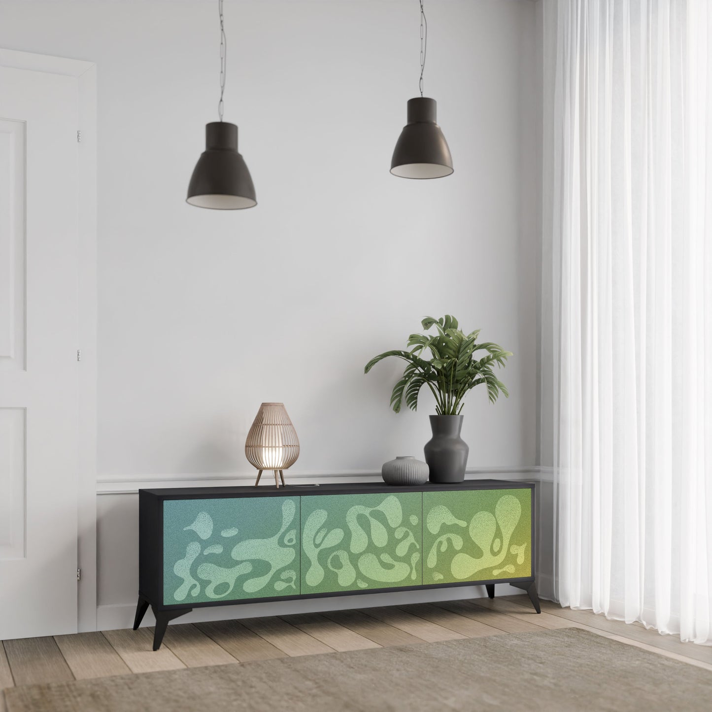 IRREGULAR BLUE 3-Door TV Stand in Black Finish
