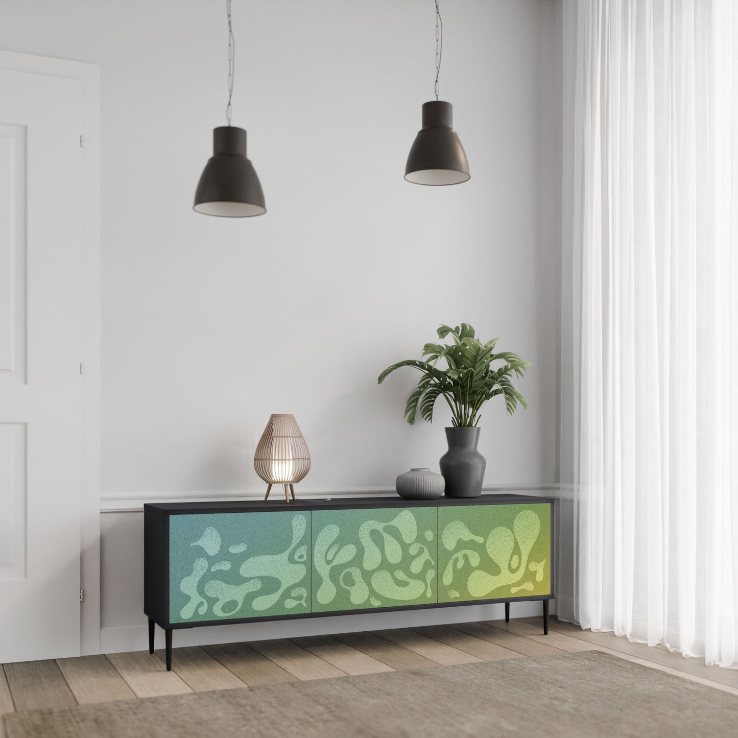 IRREGULAR BLUE 3-Door TV Stand in Black Finish