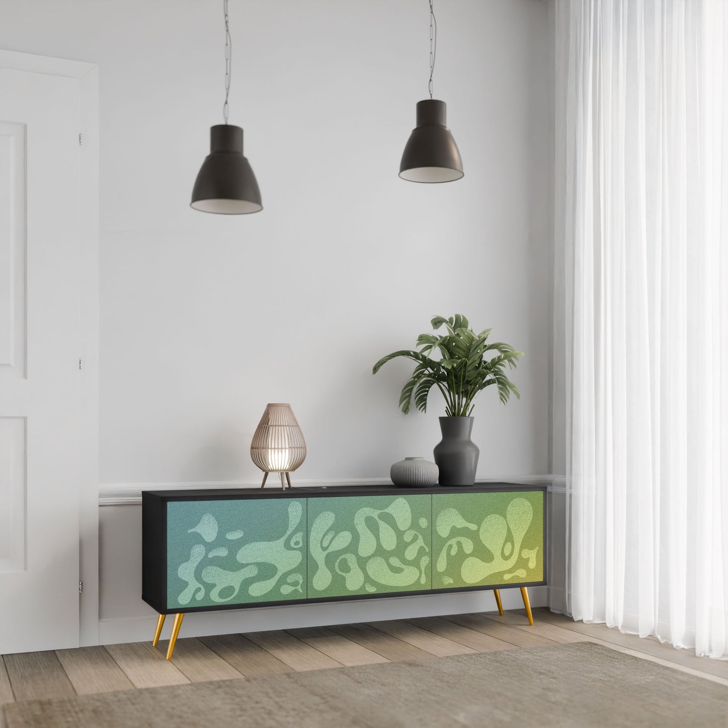 IRREGULAR BLUE 3-Door TV Stand in Black Finish