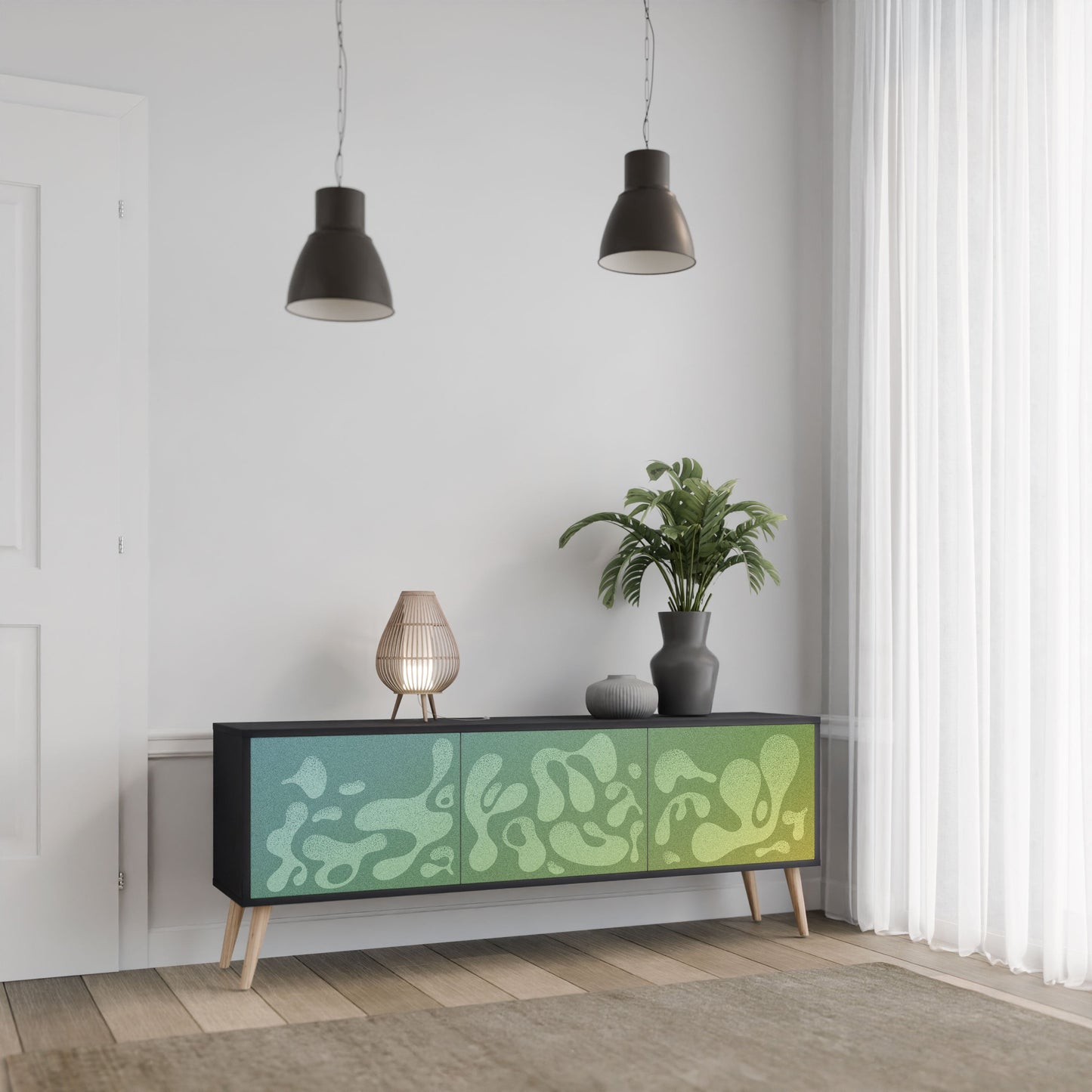 IRREGULAR BLUE 3-Door TV Stand in Black Finish