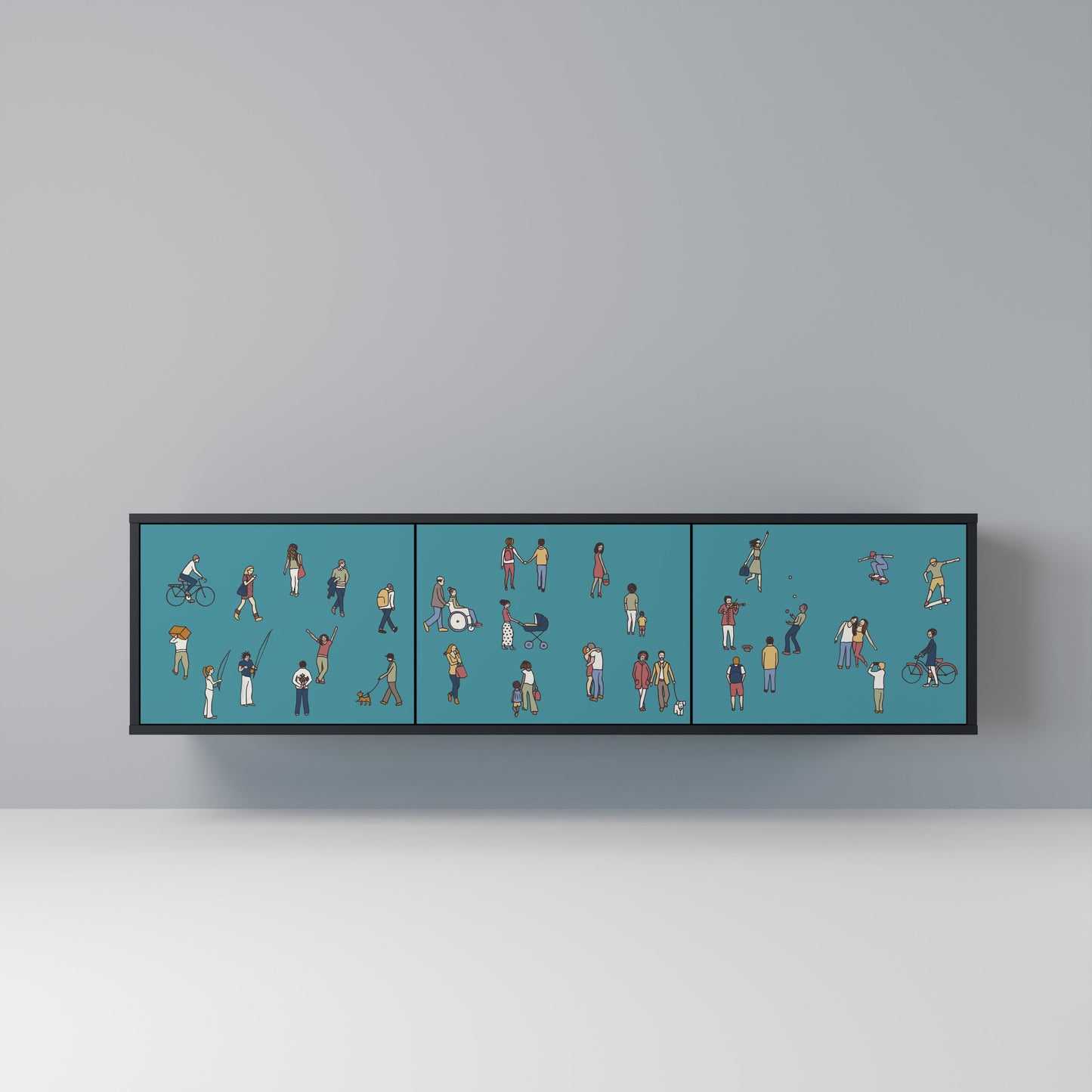COLLECTIVE STREAM 3-Door TV Stand in Black Finish