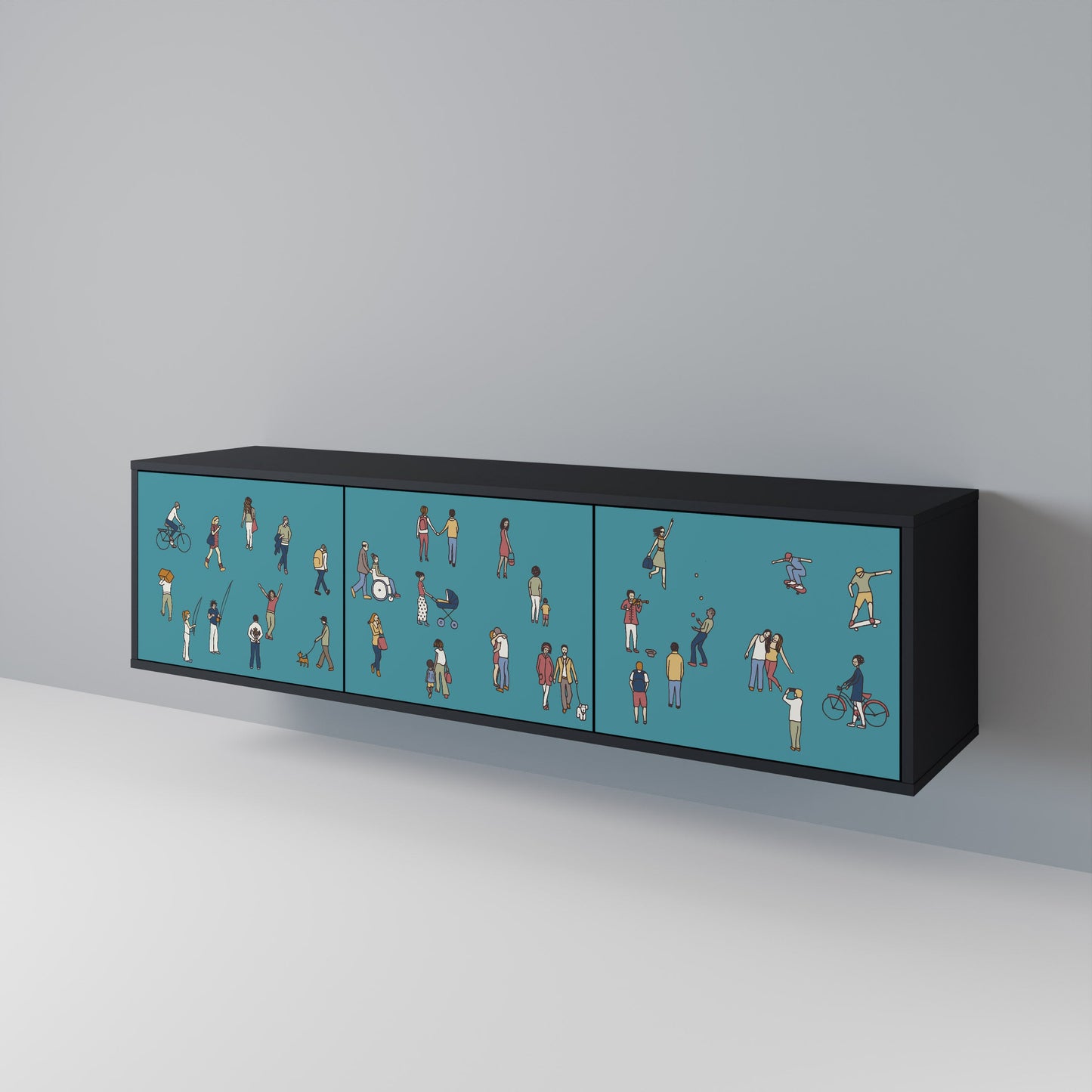 COLLECTIVE STREAM 3-Door TV Stand in Black Finish