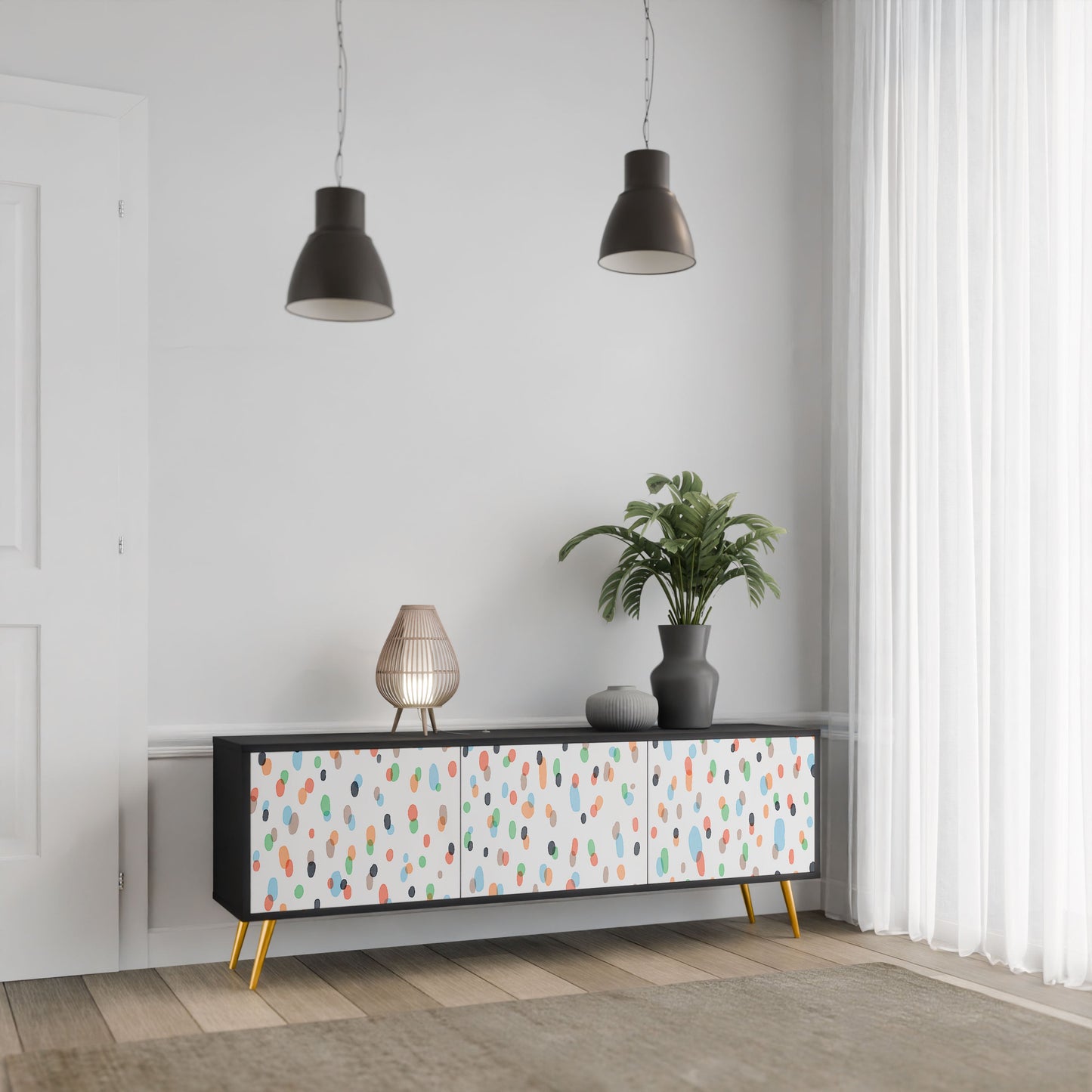 ENERGETIC SPOTS 3-Door TV Stand in Black Finish