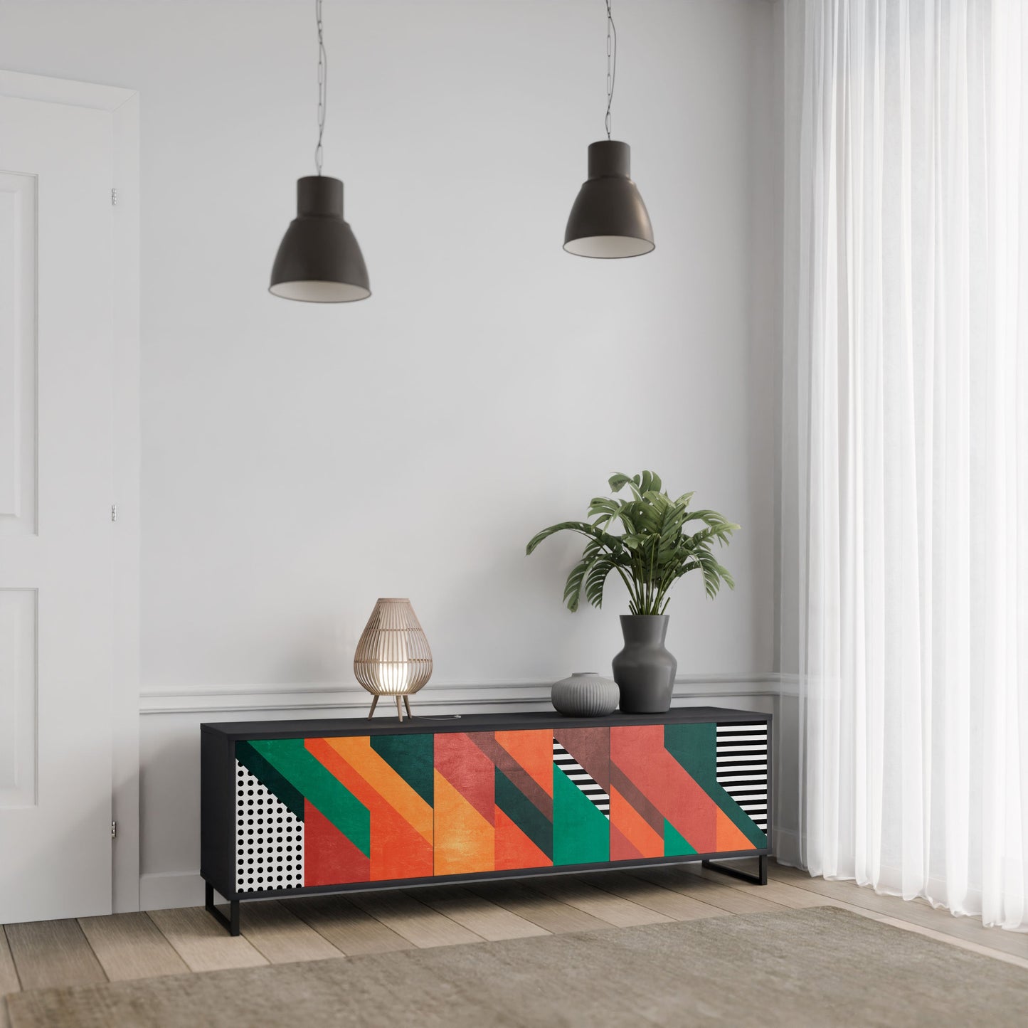 MAKESHIFT ARTISTRY 3-Door TV Stand in Black Finish