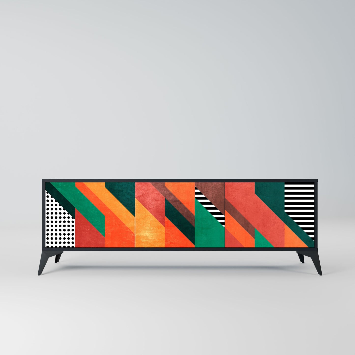 MAKESHIFT ARTISTRY 3-Door TV Stand in Black Finish