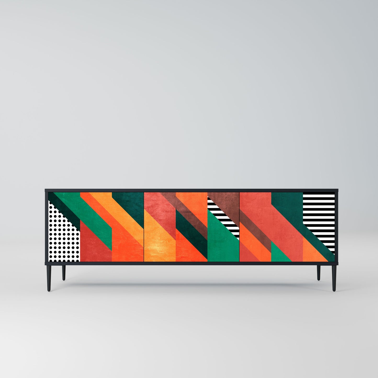 MAKESHIFT ARTISTRY 3-Door TV Stand in Black Finish