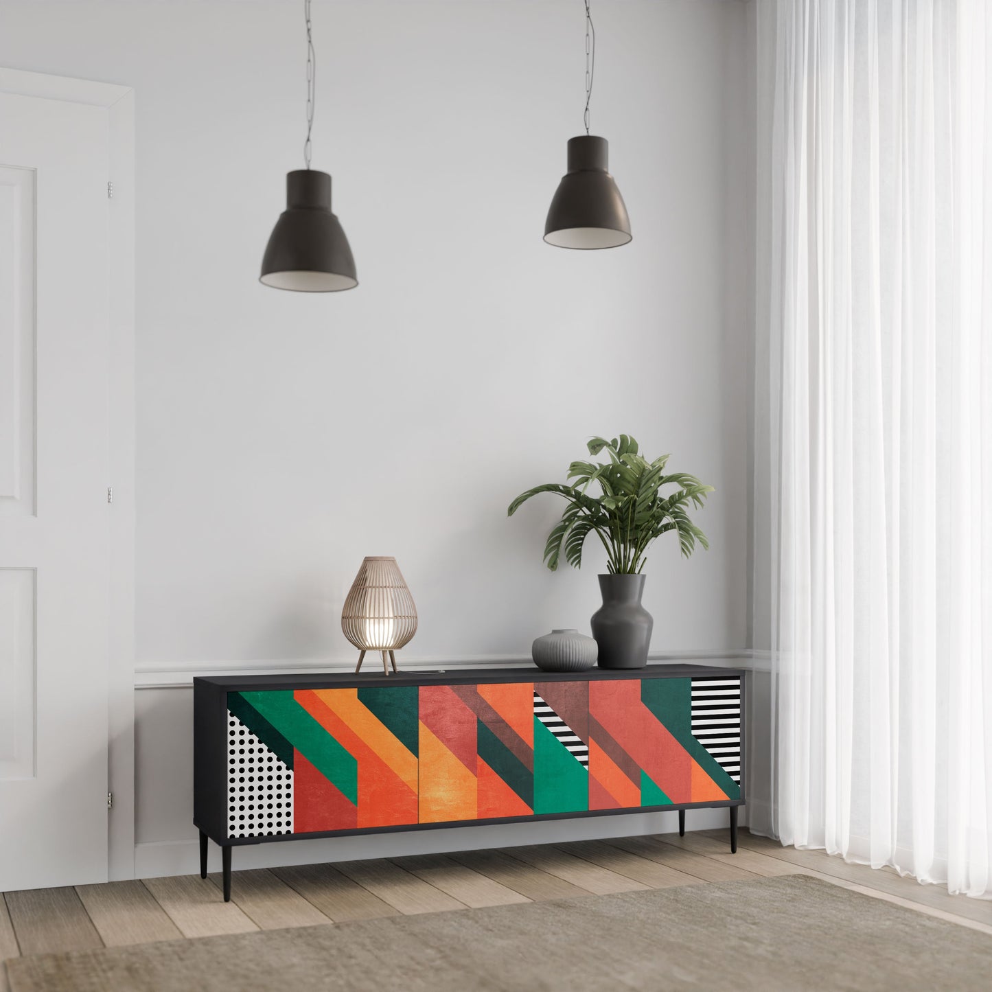 MAKESHIFT ARTISTRY 3-Door TV Stand in Black Finish