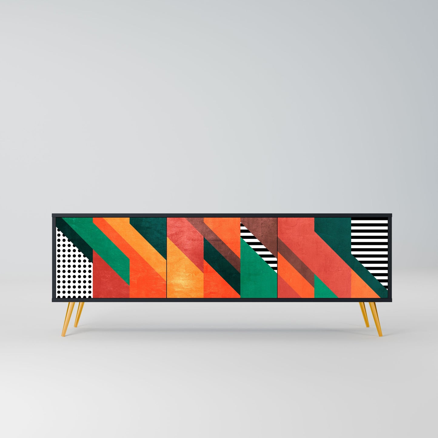 MAKESHIFT ARTISTRY 3-Door TV Stand in Black Finish
