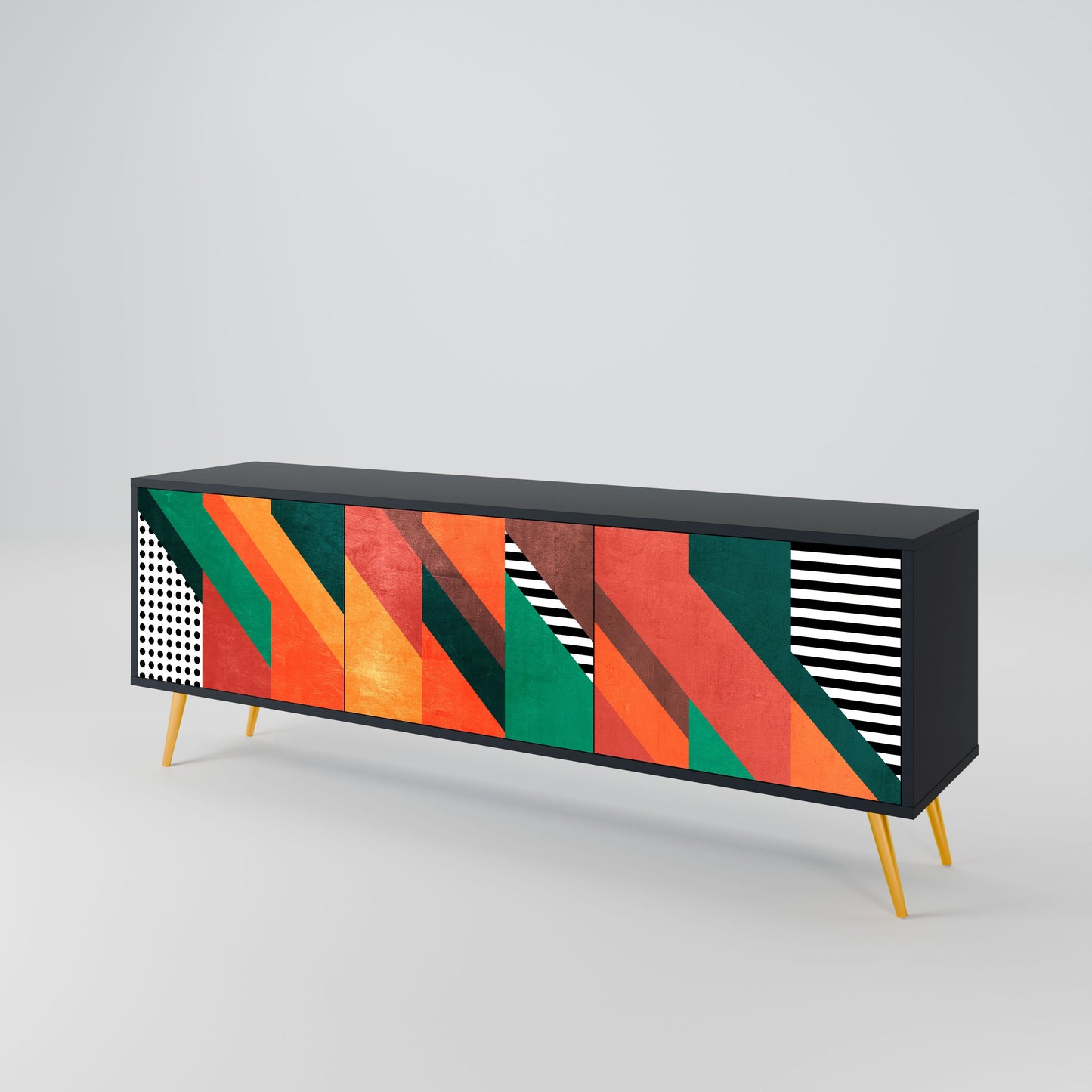 MAKESHIFT ARTISTRY 3-Door TV Stand in Black Finish