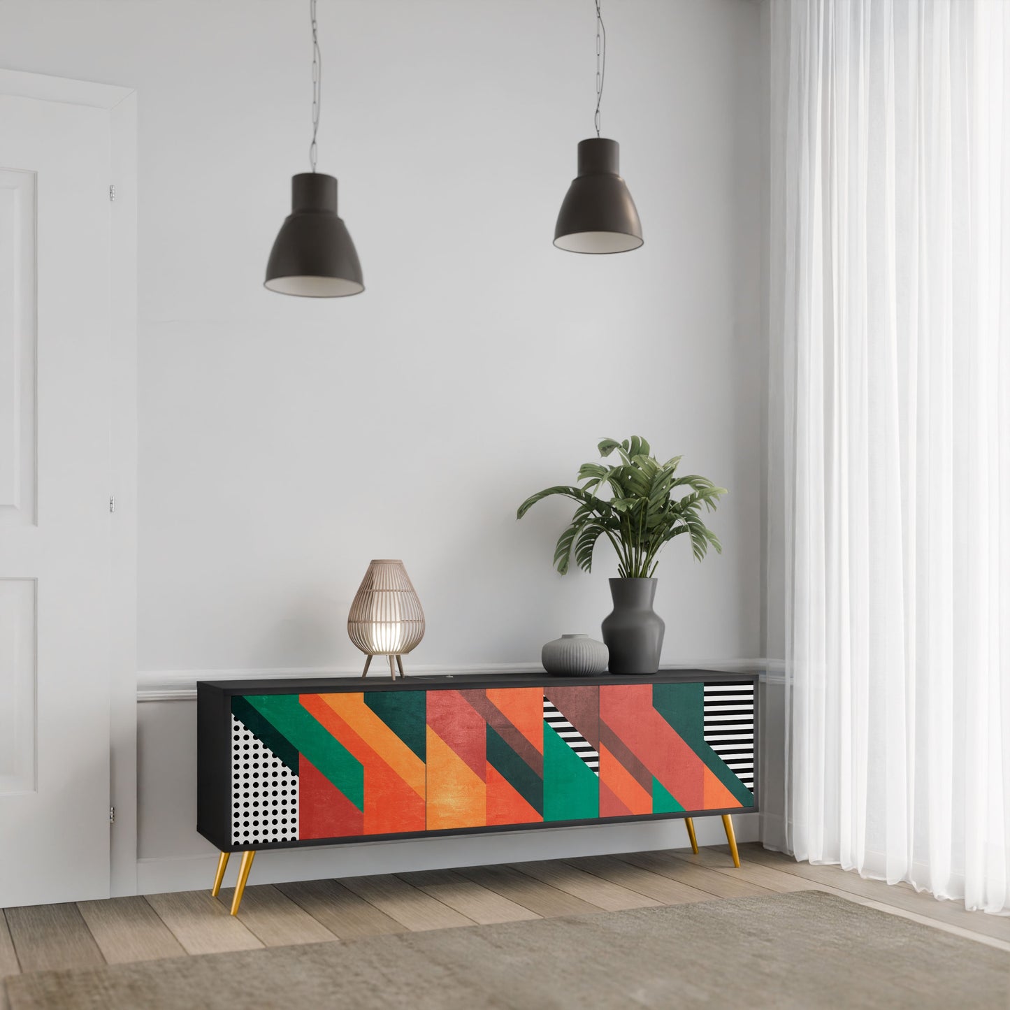 MAKESHIFT ARTISTRY 3-Door TV Stand in Black Finish