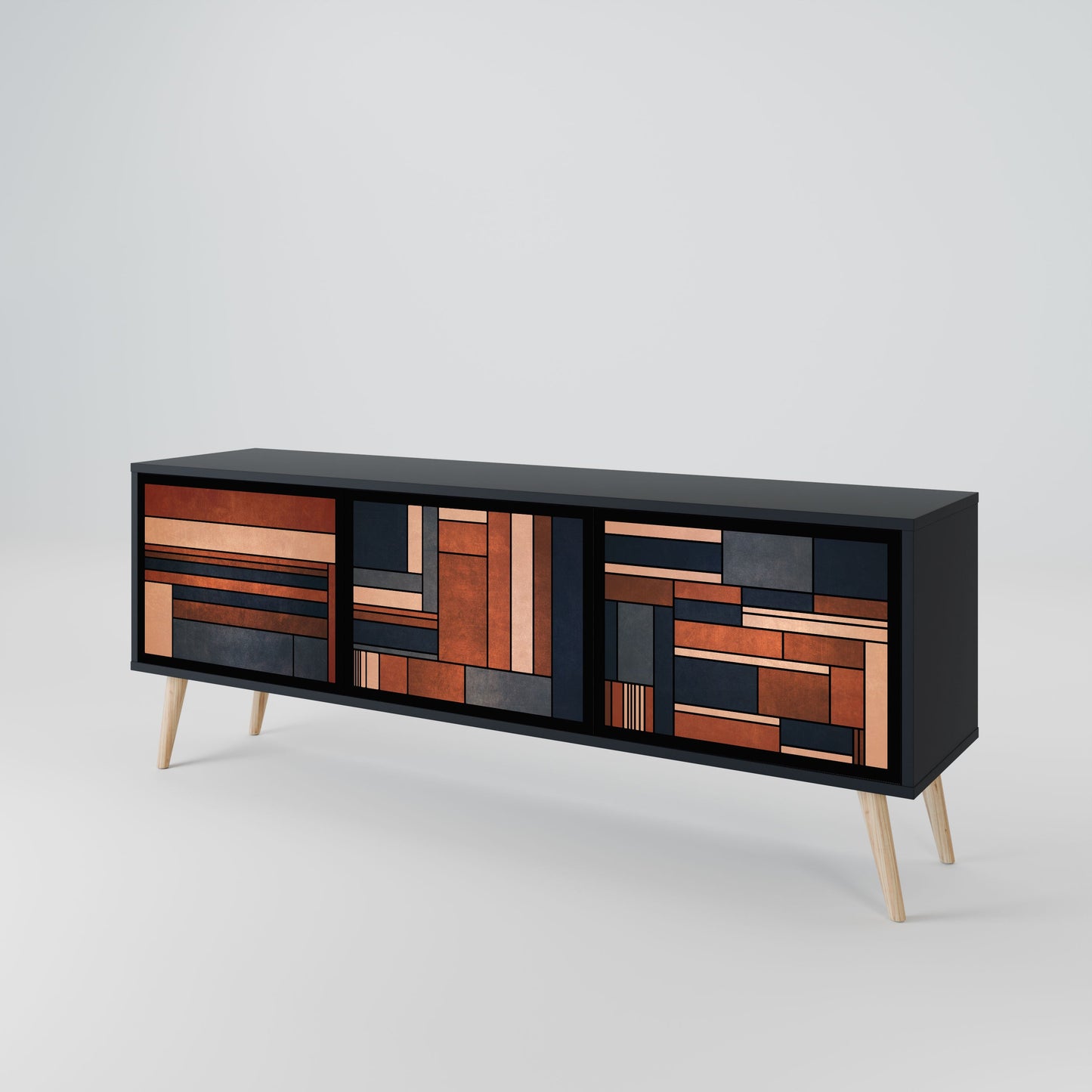 INTREPID FORMATION 3-Door TV Stand in Black Finish