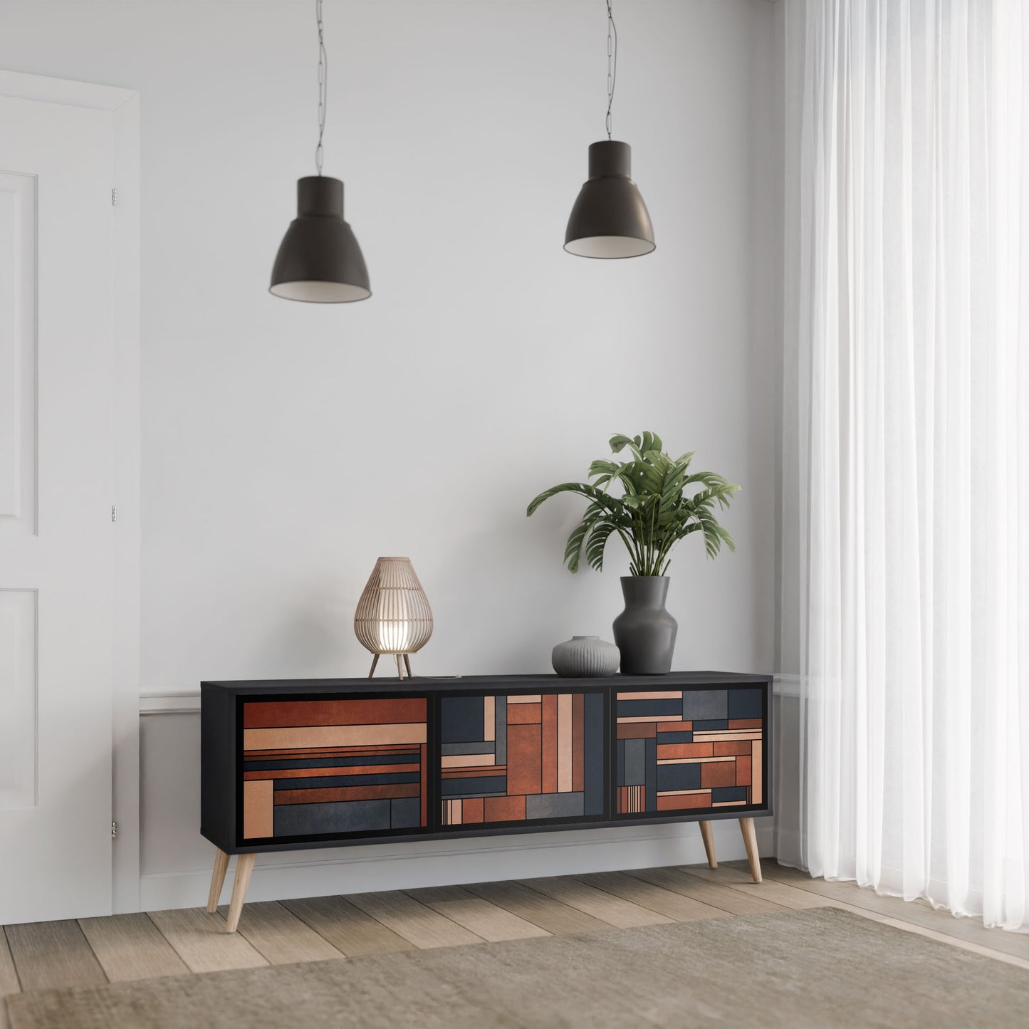 INTREPID FORMATION 3-Door TV Stand in Black Finish