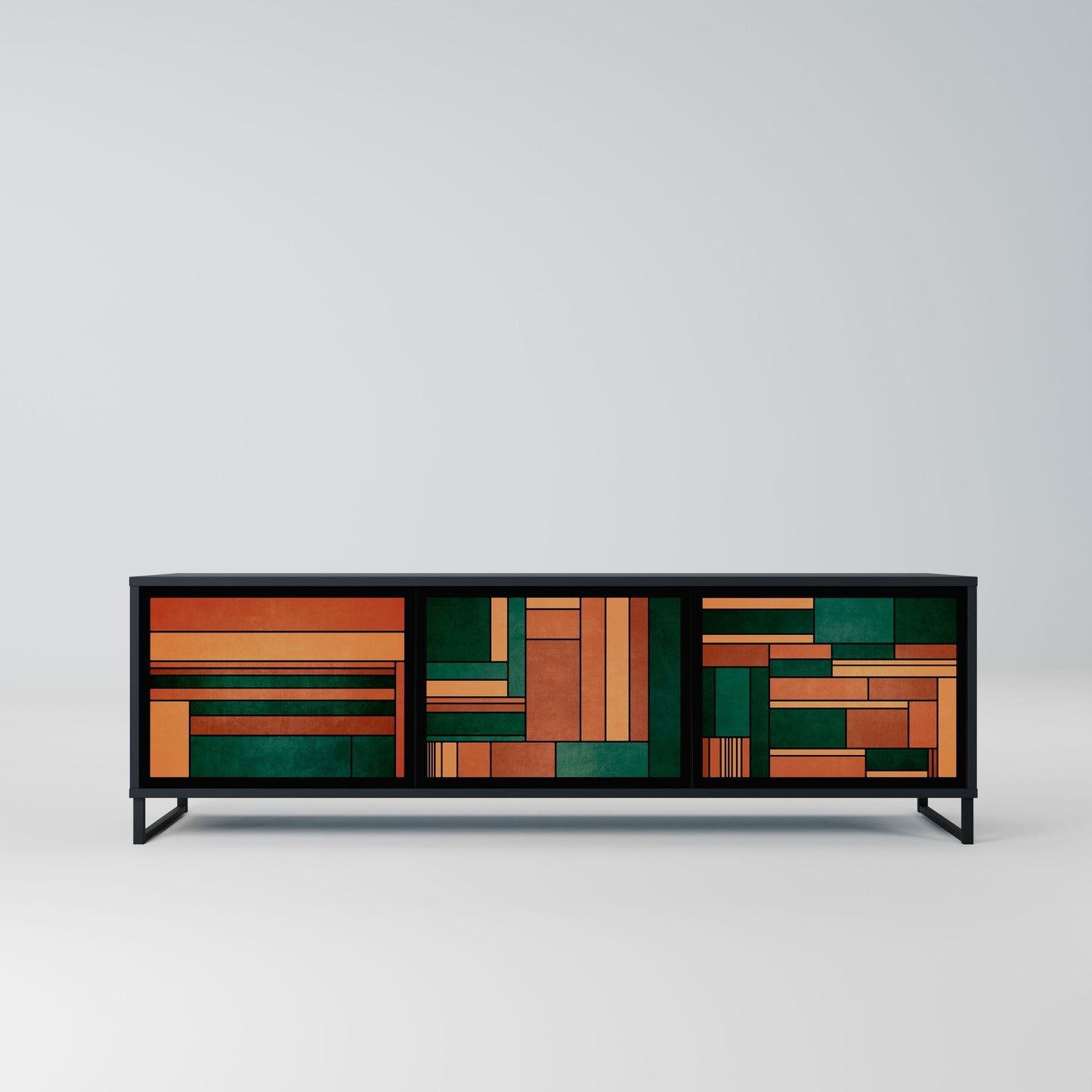 EARTHY FIGURES 3-Door TV Stand in Black Finish