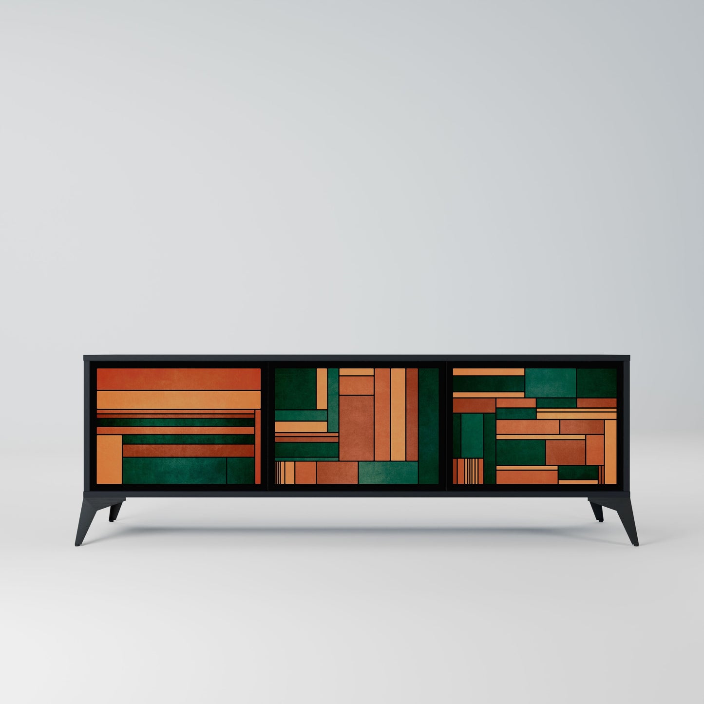 EARTHY FIGURES 3-Door TV Stand in Black Finish
