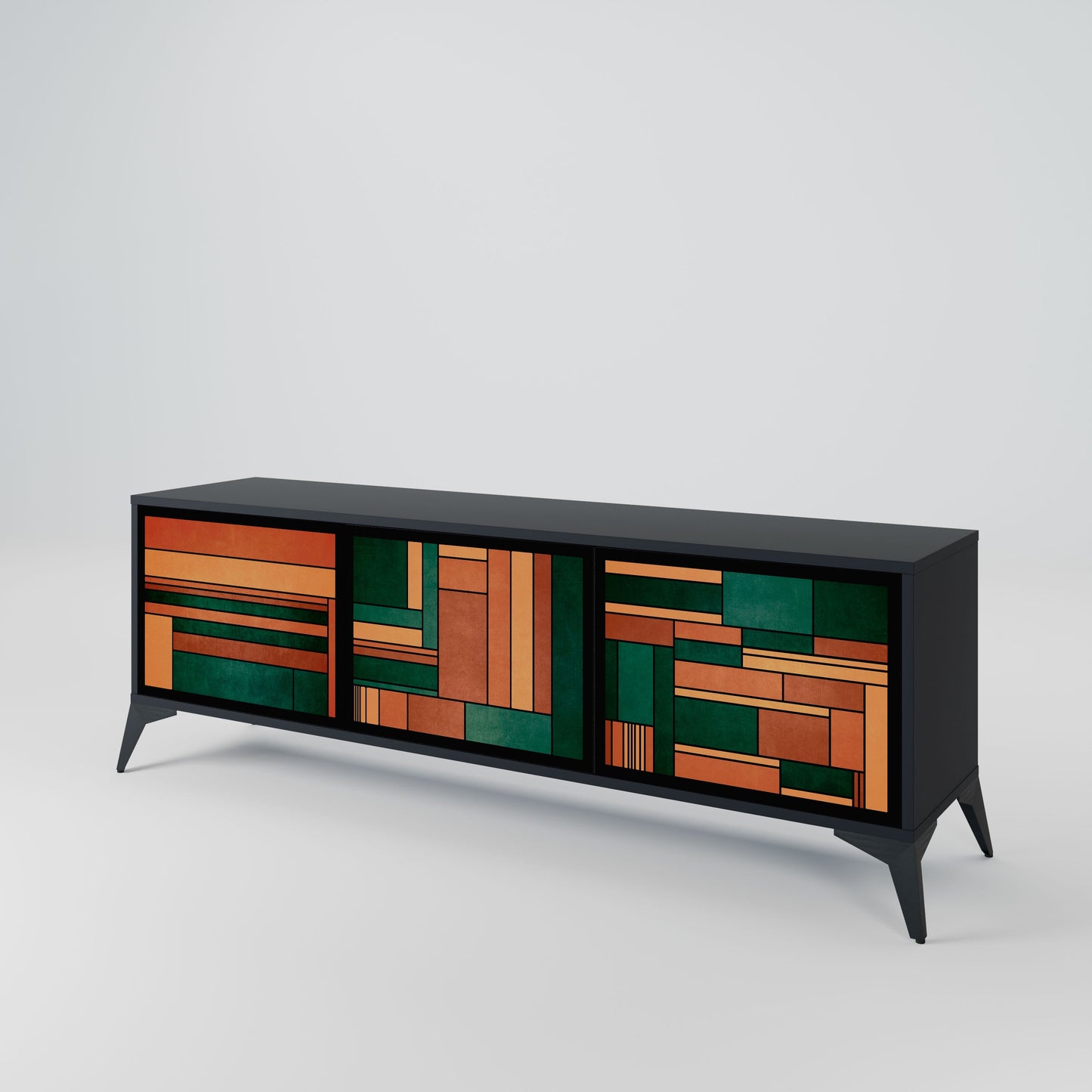 EARTHY FIGURES 3-Door TV Stand in Black Finish