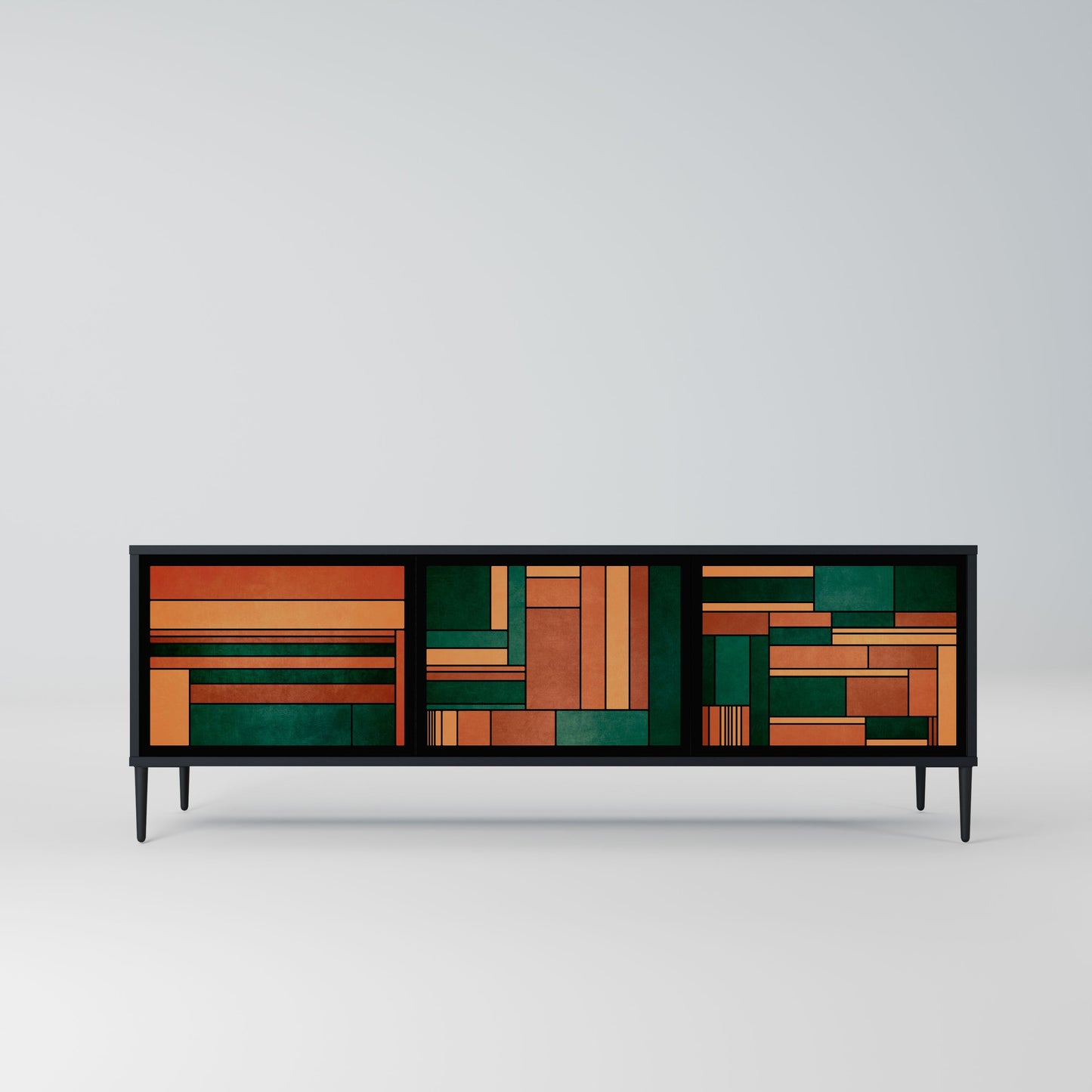 EARTHY FIGURES 3-Door TV Stand in Black Finish