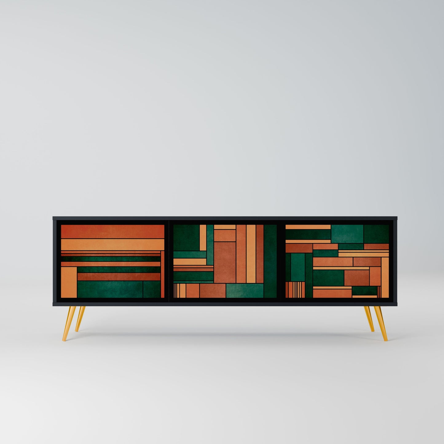 EARTHY FIGURES 3-Door TV Stand in Black Finish