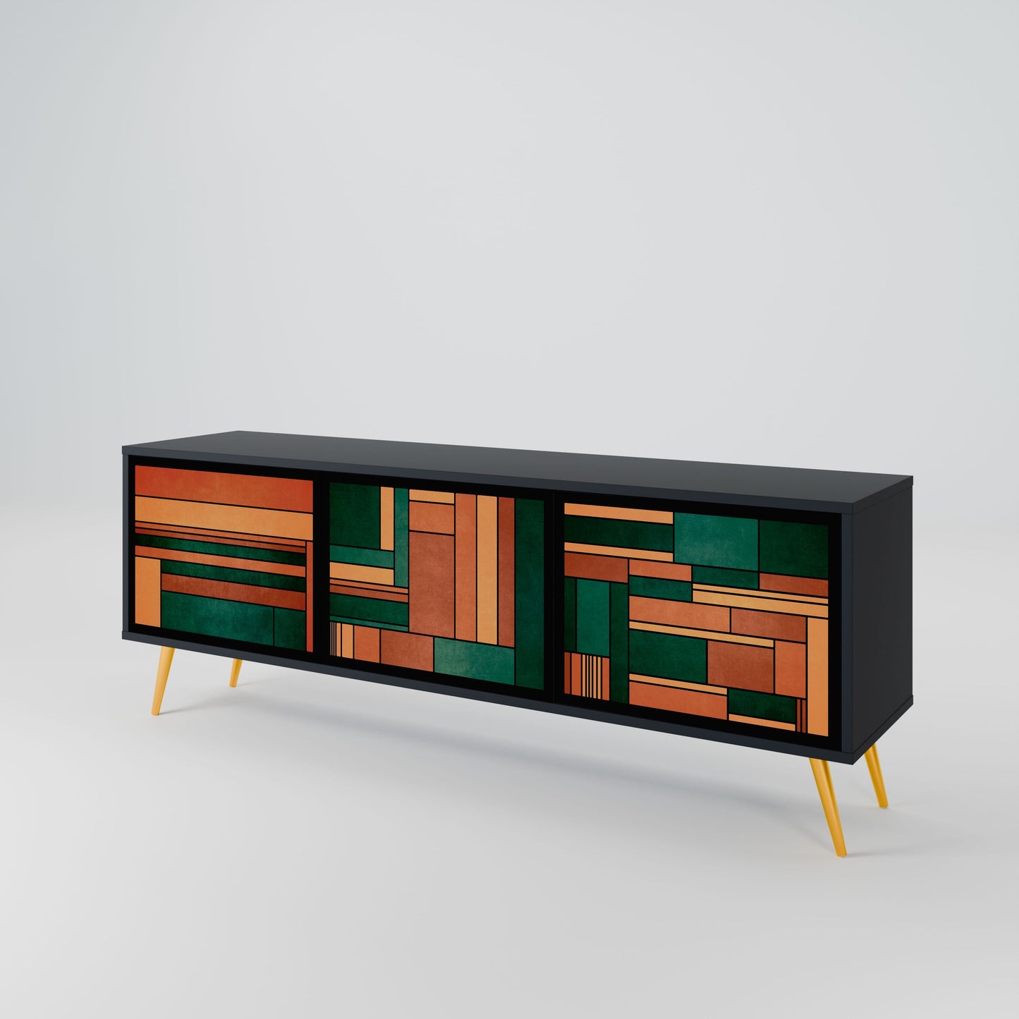 EARTHY FIGURES 3-Door TV Stand in Black Finish