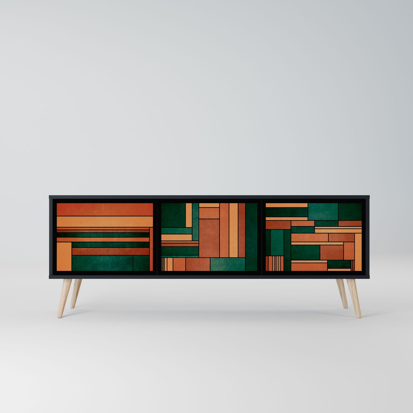 EARTHY FIGURES 3-Door TV Stand in Black Finish