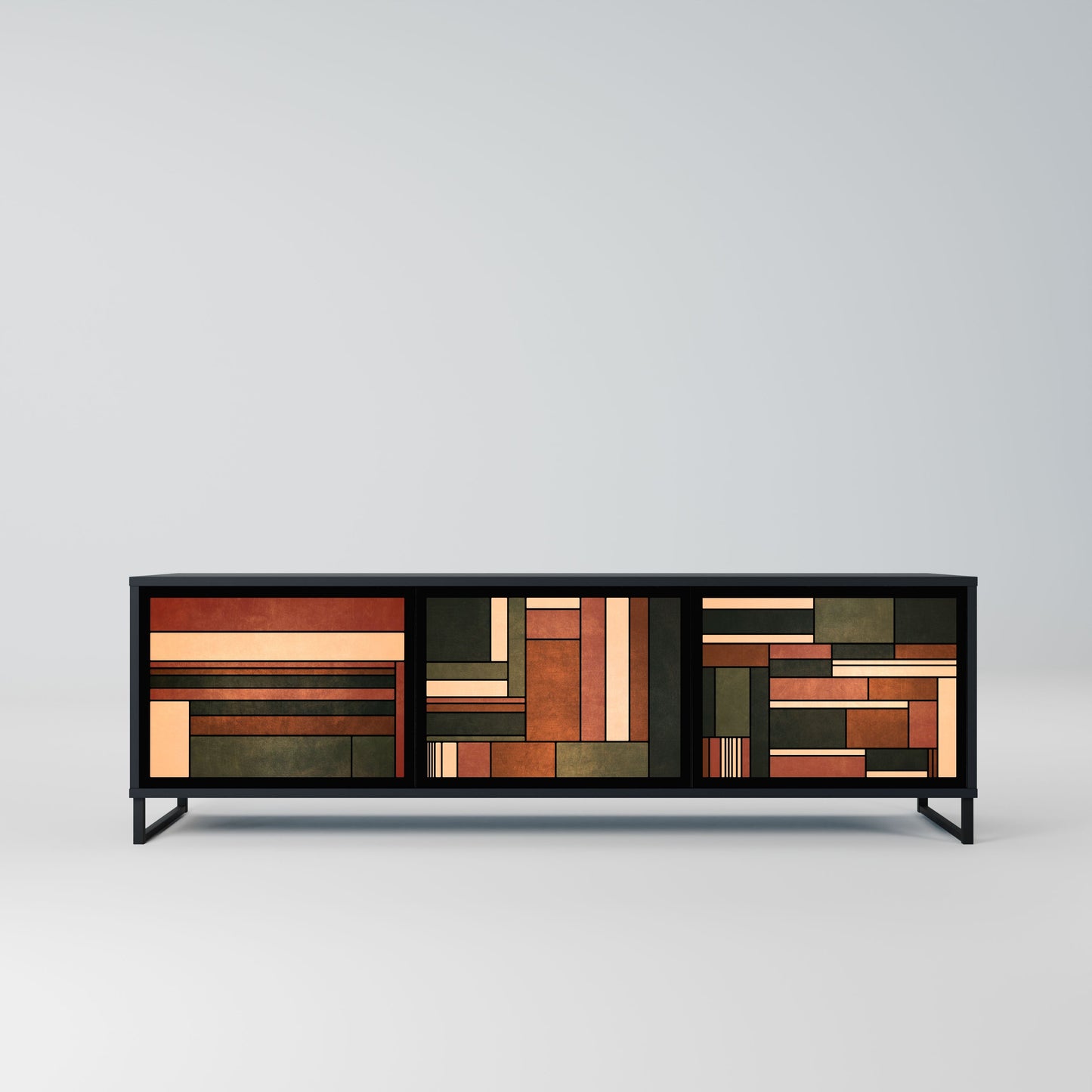 FIGURES OF NATURE 3-Door TV Stand in Black Finish