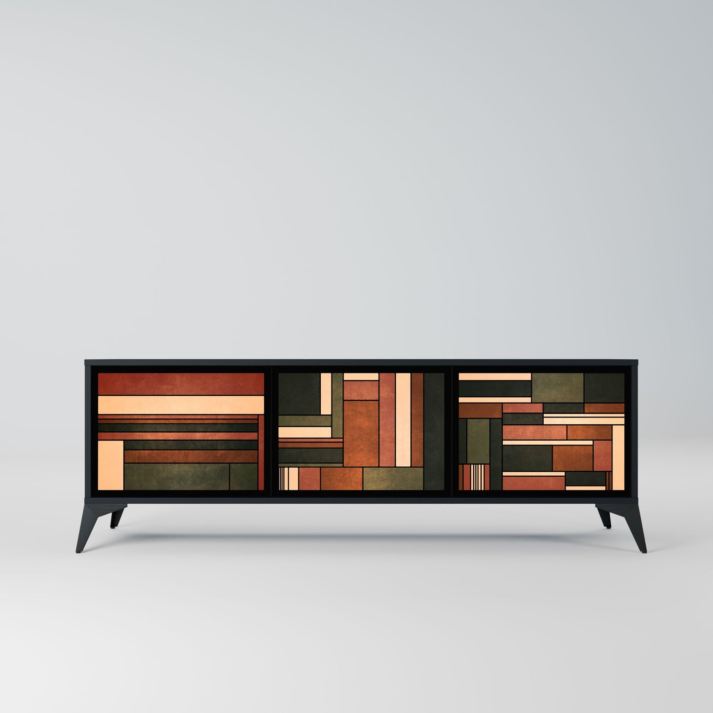 FIGURES OF NATURE 3-Door TV Stand in Black Finish