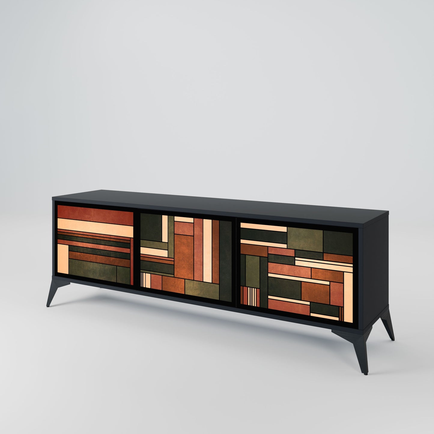 FIGURES OF NATURE 3-Door TV Stand in Black Finish