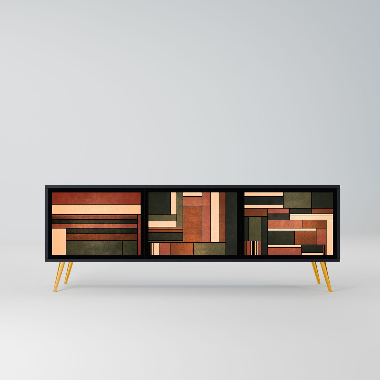 FIGURES OF NATURE 3-Door TV Stand in Black Finish
